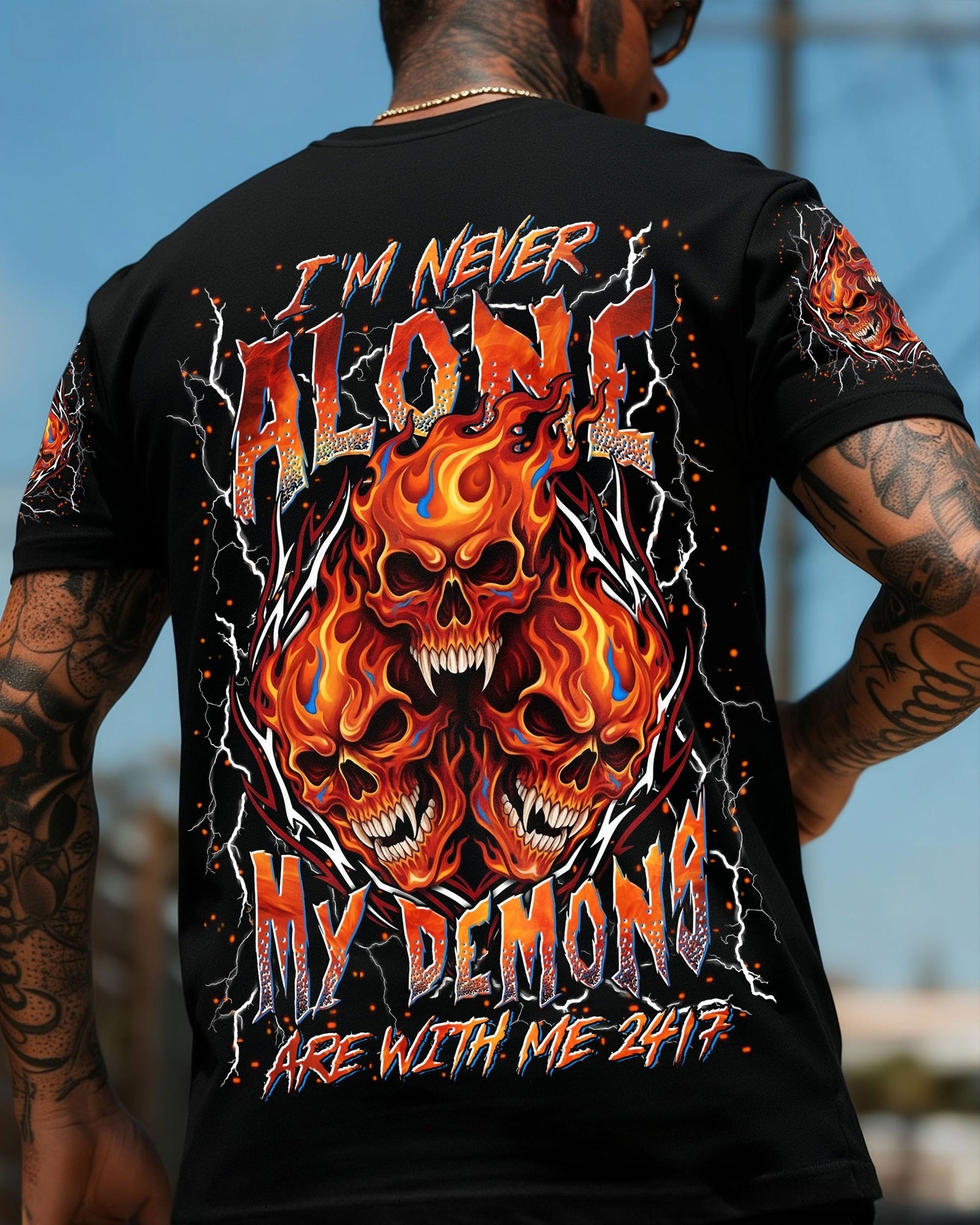 BLISSCORNERS I'M NEVER ALONE SKULL DEMON ALL OVER PRINT