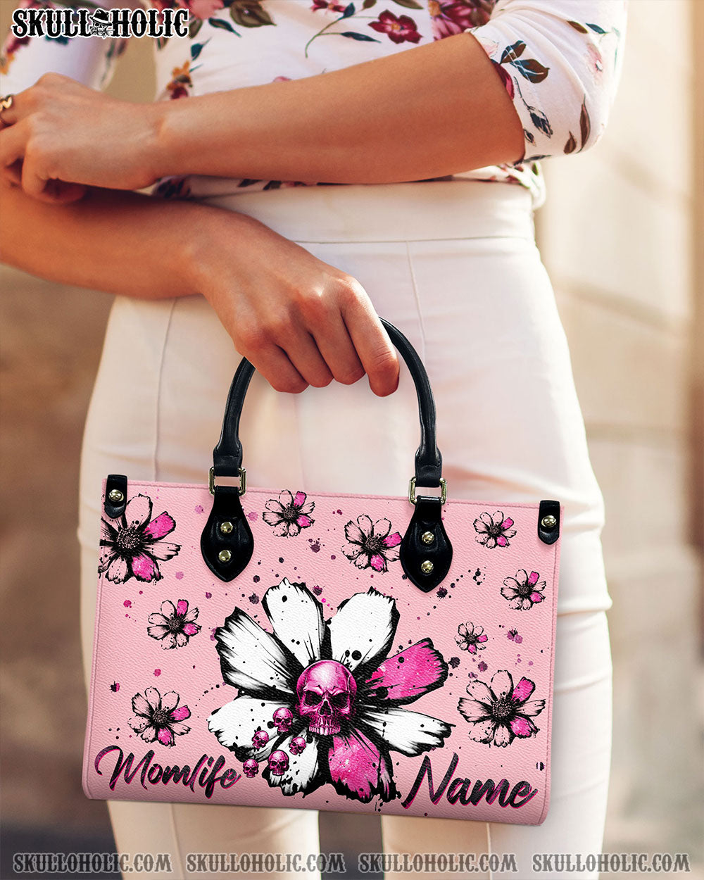 BLISSCORNERS MOM LIFE DAISY SKULL LEATHER HANDBAG