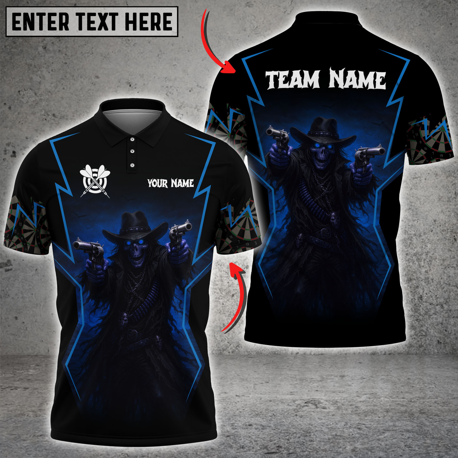 Blisscorners Darts Dark Cowboy Dual Guns Multicolor Customized Name, Team Name 3D Shirts