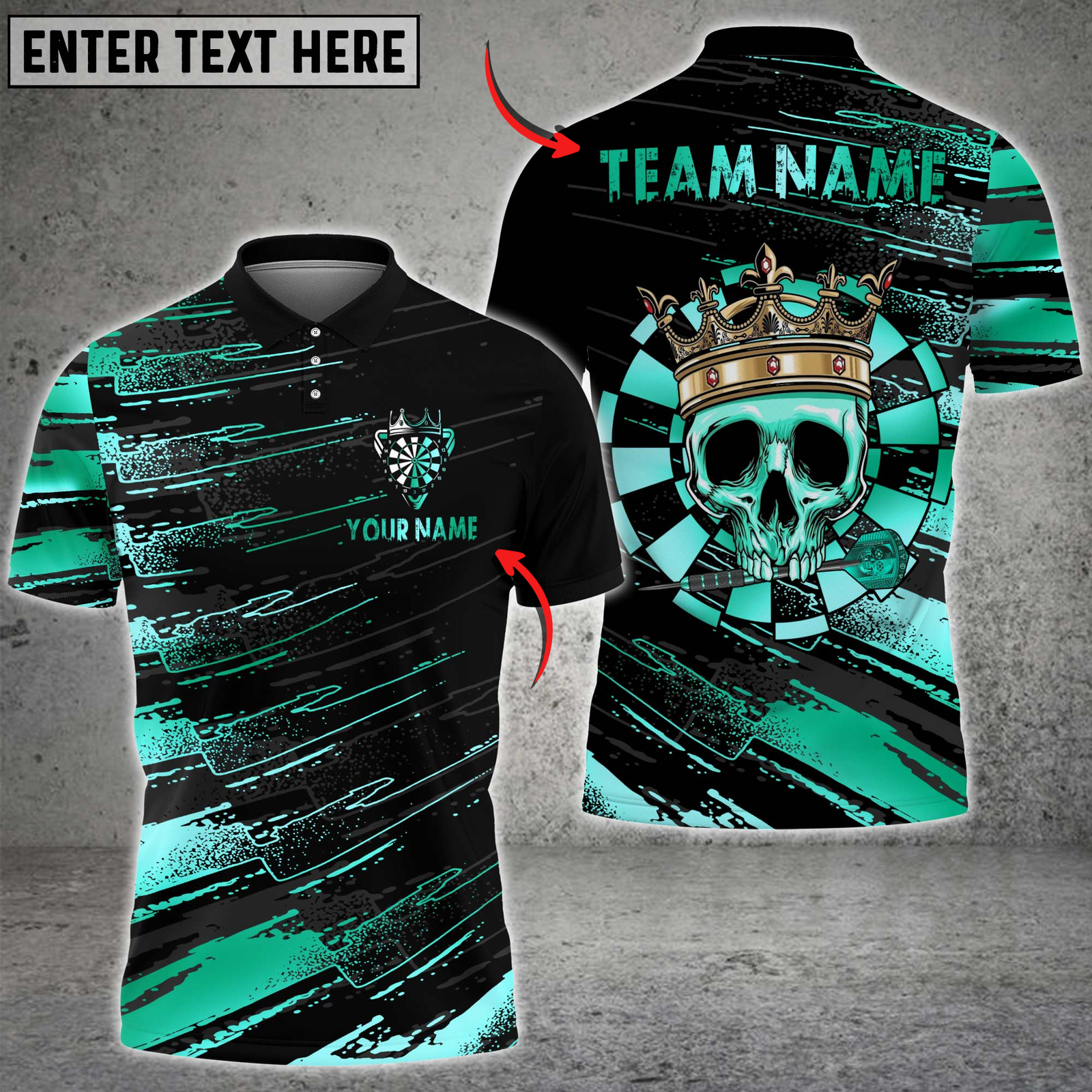 Blisscorners Darts Skull Crown Gold Style Multicolor Customized Name, Team Name 3D Shirts