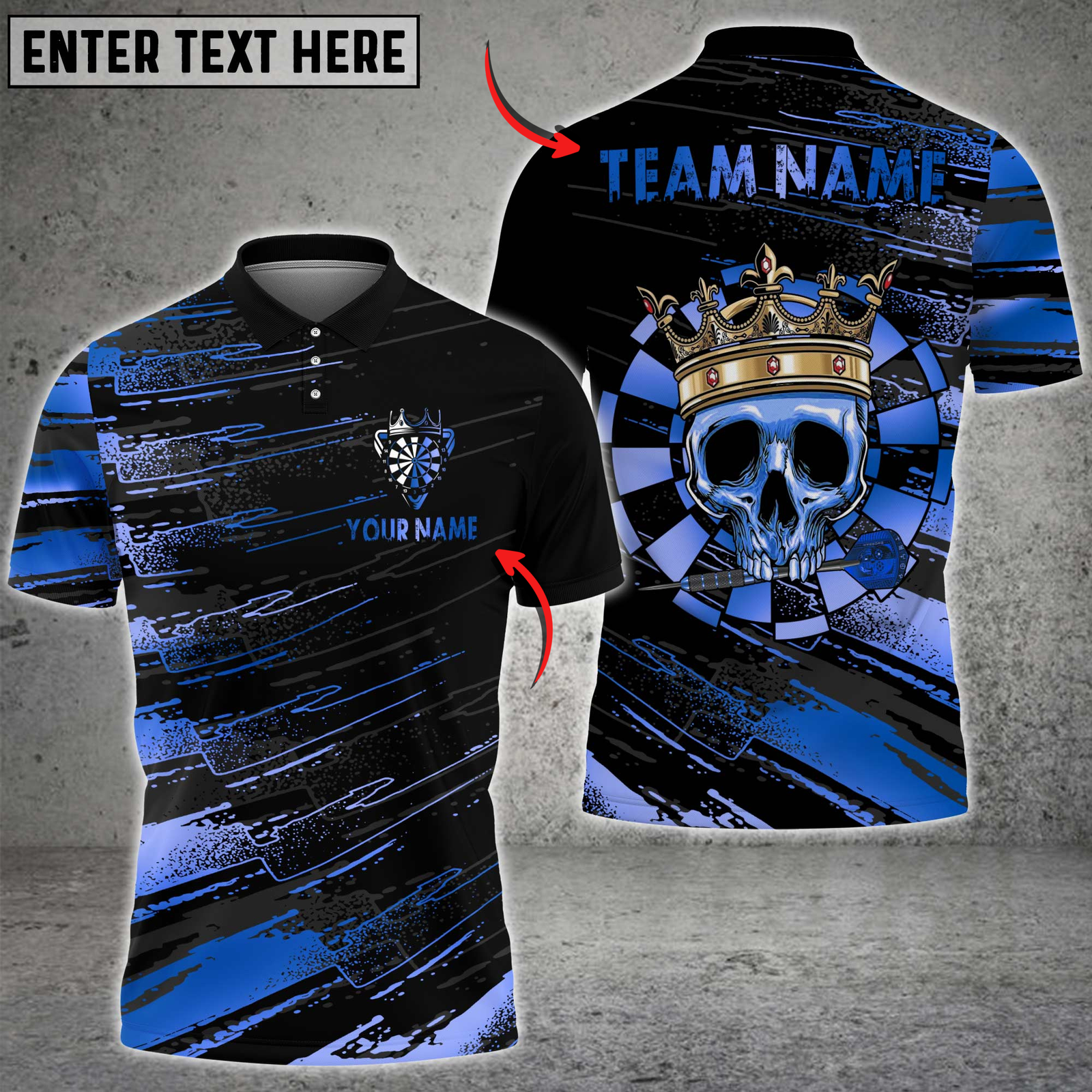 Blisscorners Darts Skull Crown Gold Style Multicolor Customized Name, Team Name 3D Shirts