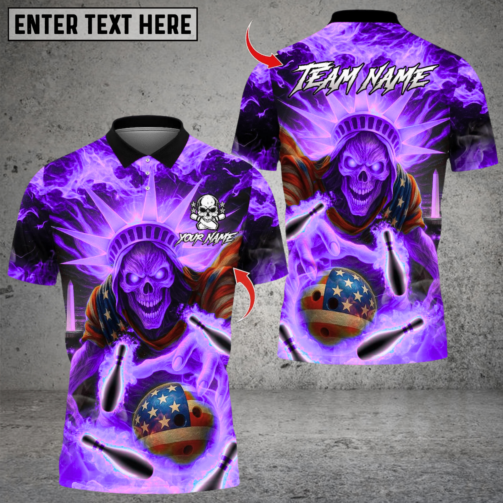 Blisscorners Bowling US Skull Liberty Design Multicolor Customized Name, Team Name 3D Shirts