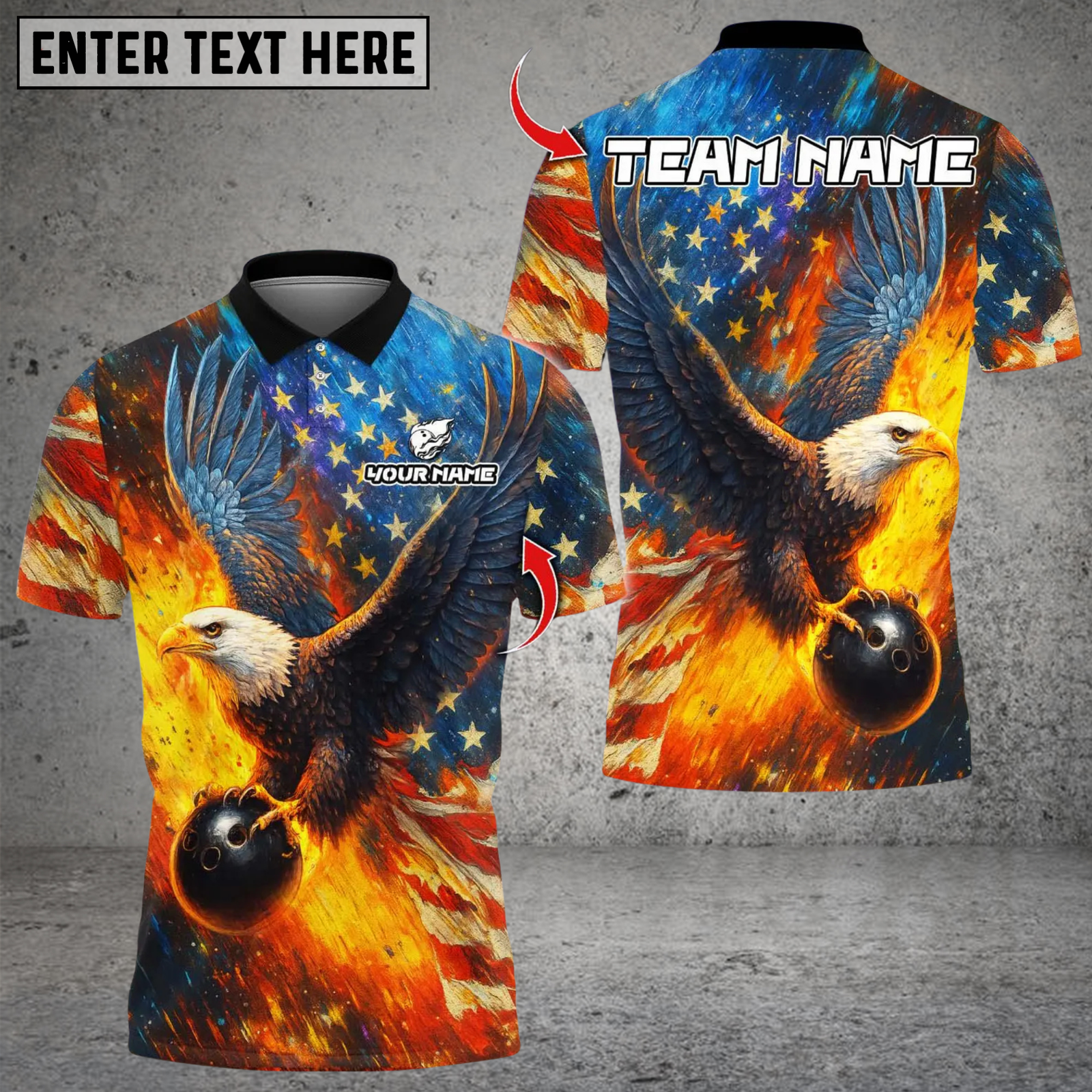 Blisscorners Bowling Sky Eagle US Flag Multicolor Customized Name, Team Name 3D Shirts