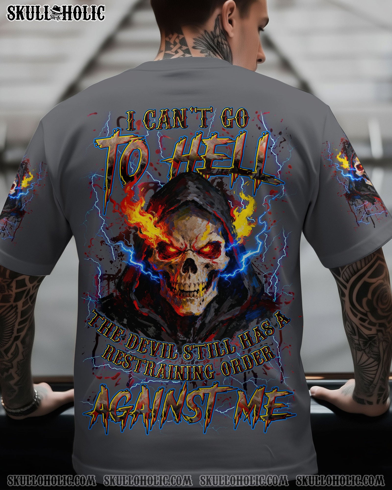 BLISSCORNERS I CAN'T GO TO HELL THUNDER SKULL ALL OVER PRINT