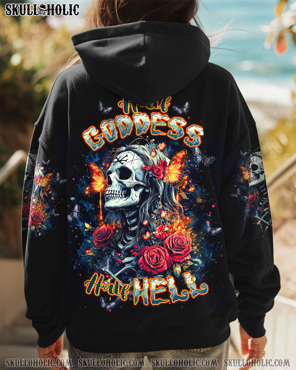 BLISSCORNERS (HOT DEAL) HALF GODDESS HALF HELL SKULL LADY ALL OVER PRINT