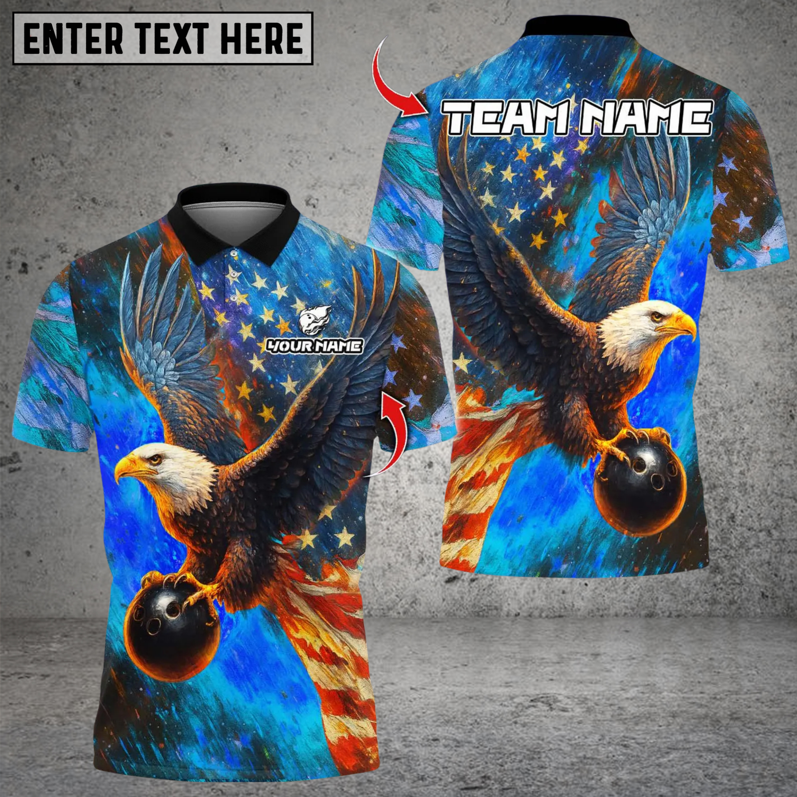 Blisscorners Bowling Sky Eagle US Flag Multicolor Customized Name, Team Name 3D Shirts