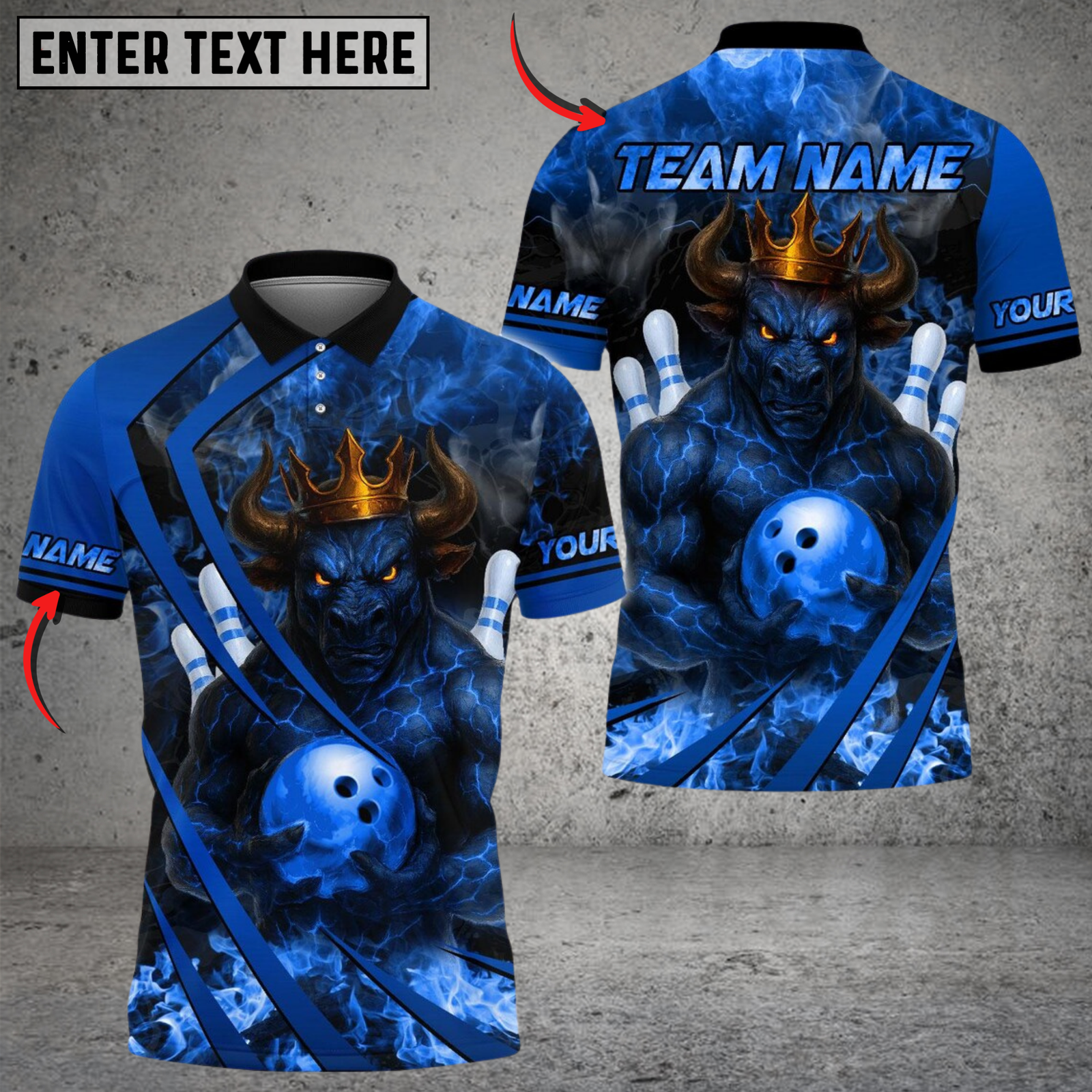Blisscorners Flame King Bull Bowling Design Multicolor Customized Name, Team Name 3D Shirts