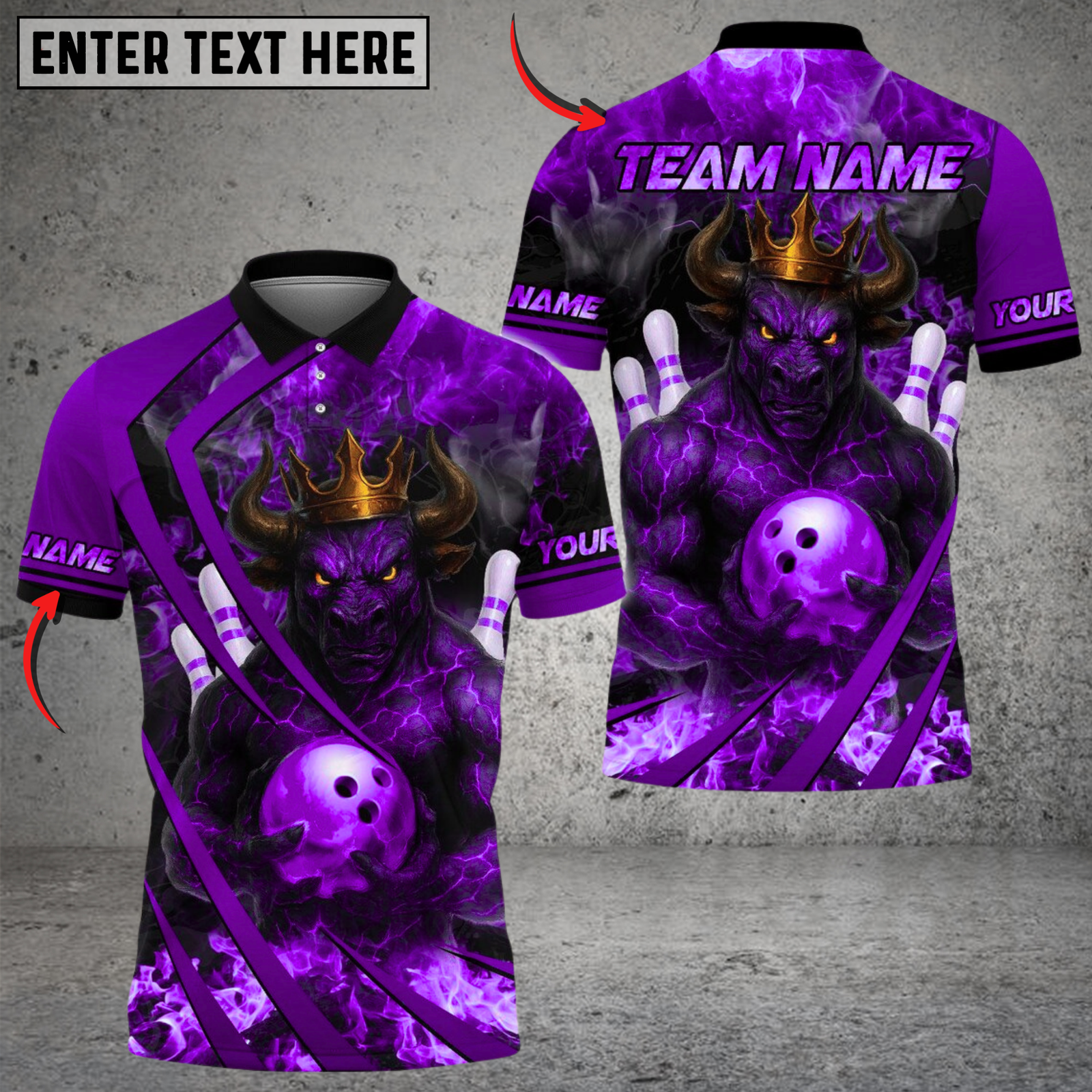 Blisscorners Flame King Bull Bowling Design Multicolor Customized Name, Team Name 3D Shirts