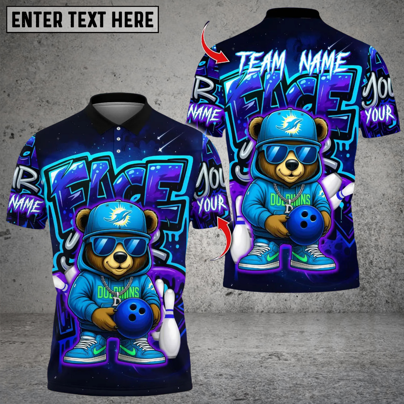 Blisscorners Bowling Graffiti Hiphop Bear Multicolor Customized Name, Team Name 3D Shirts