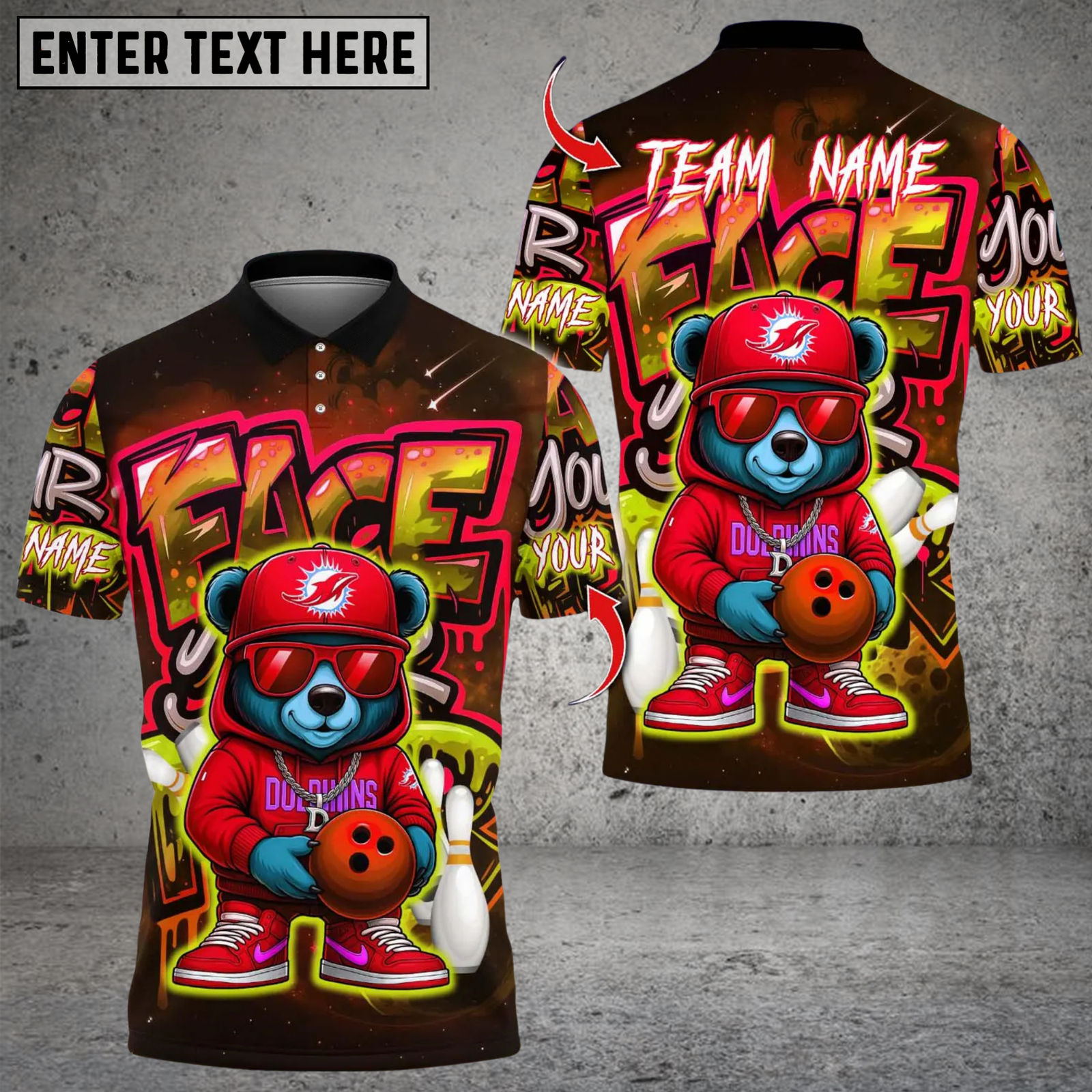 Blisscorners Bowling Graffiti Hiphop Bear Multicolor Customized Name, Team Name 3D Shirts