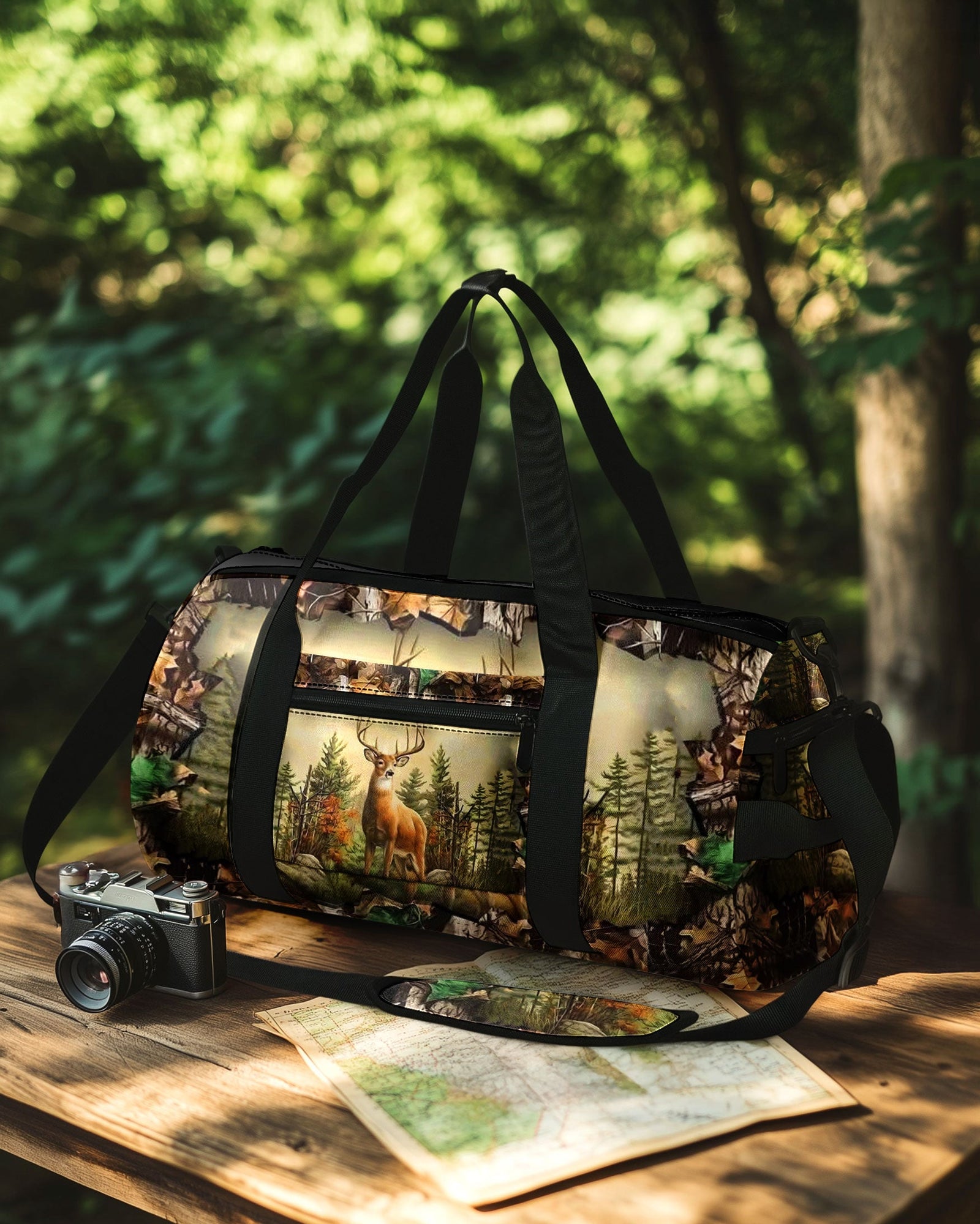 BLISSCORNERS DEER IN FOREST CAMO TRAVELLING BAG