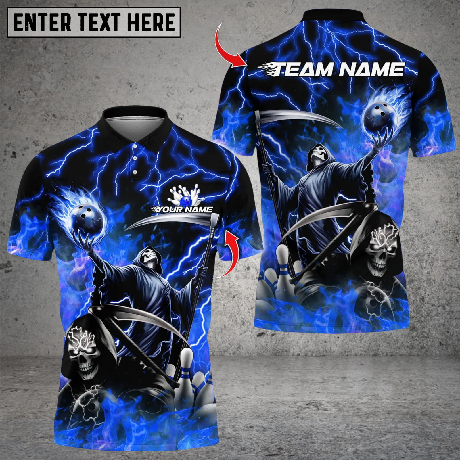 Blisscorners Bowling Grim Reaper Skull Multicolor Customized Name, Team Name 3D Shirts