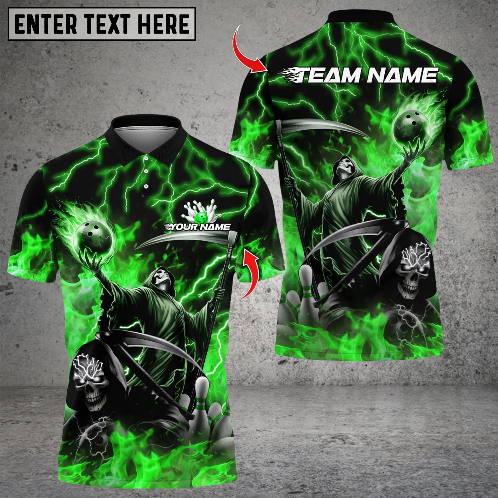 Blisscorners Bowling Grim Reaper Skull Multicolor Customized Name, Team Name 3D Shirts