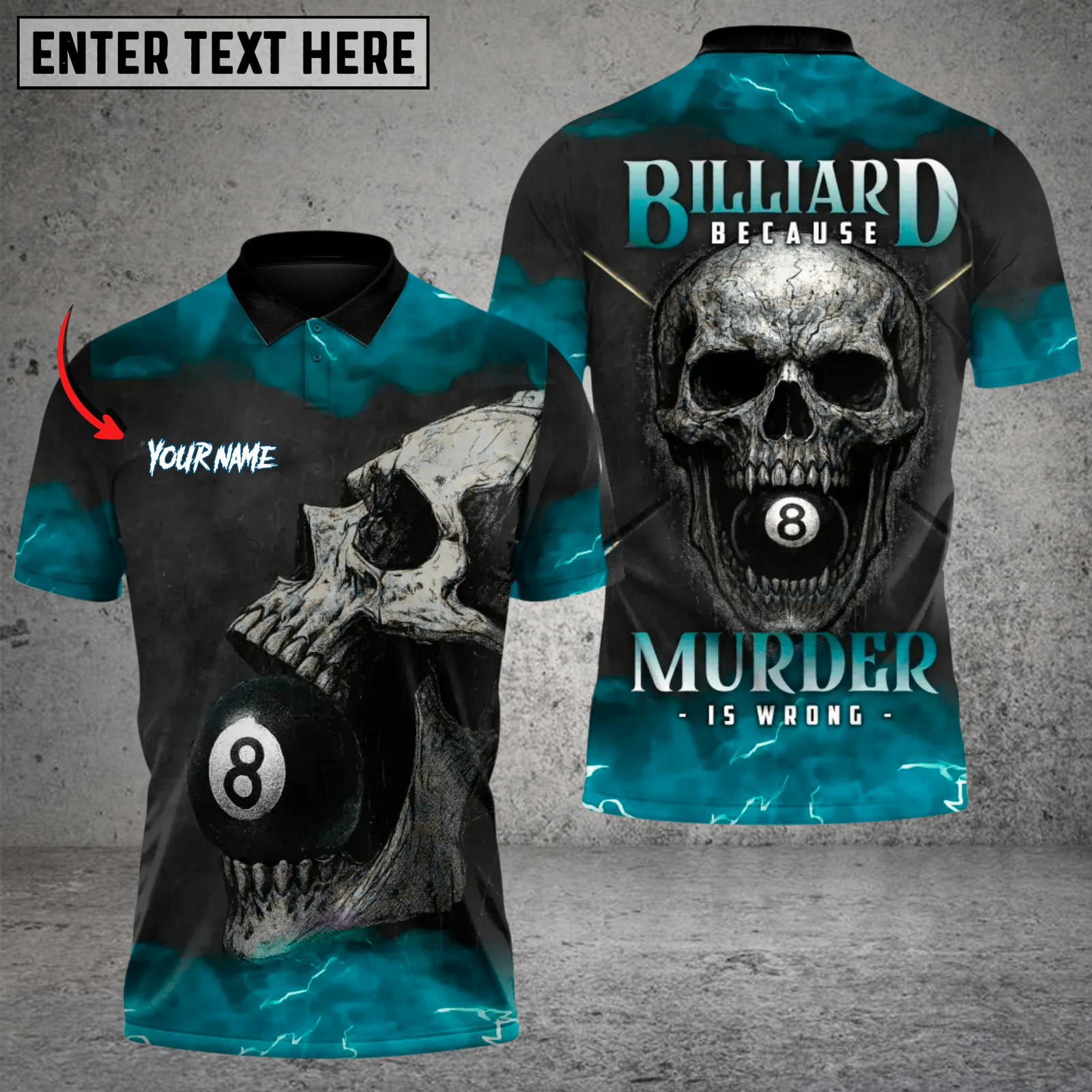 Blisscorners Death Skull 8 Ball Billiards Multicolor Customized Name, Team Name 3D Shirt