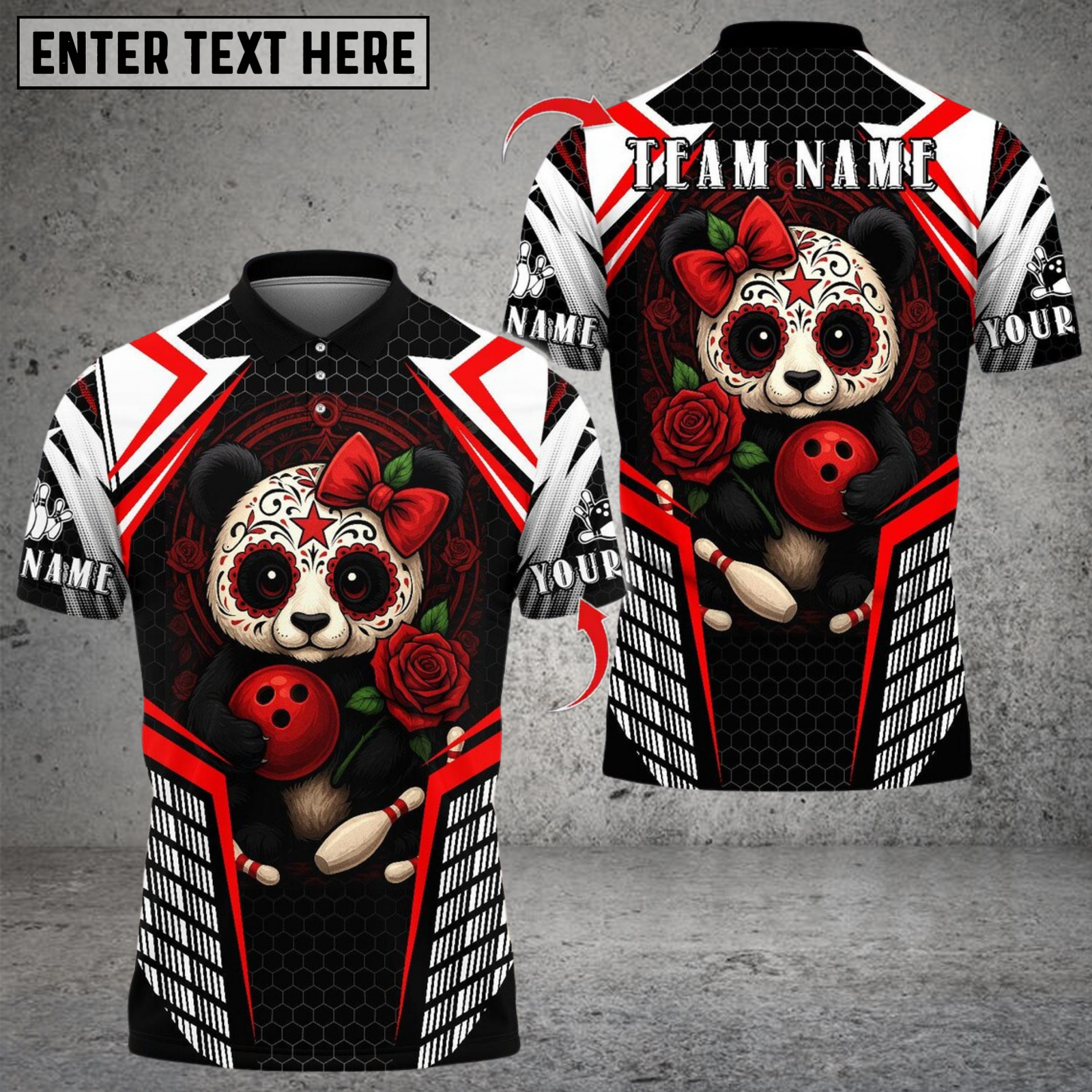 Blisscorners Bowling Skull Baby Panda Multicolor Customized Name, Team Name 3D Shirts
