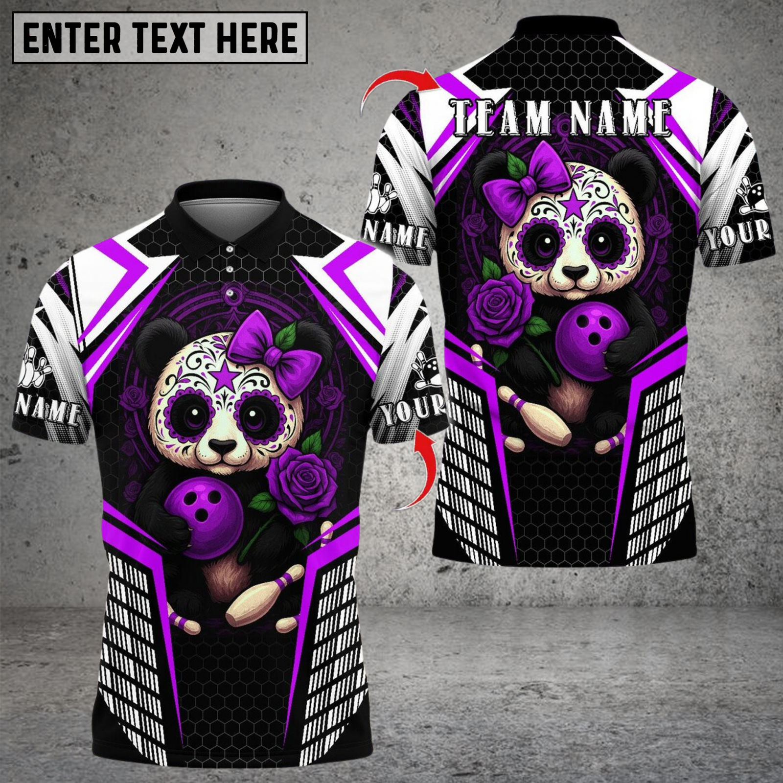 Blisscorners Bowling Skull Baby Panda Multicolor Customized Name, Team Name 3D Shirts