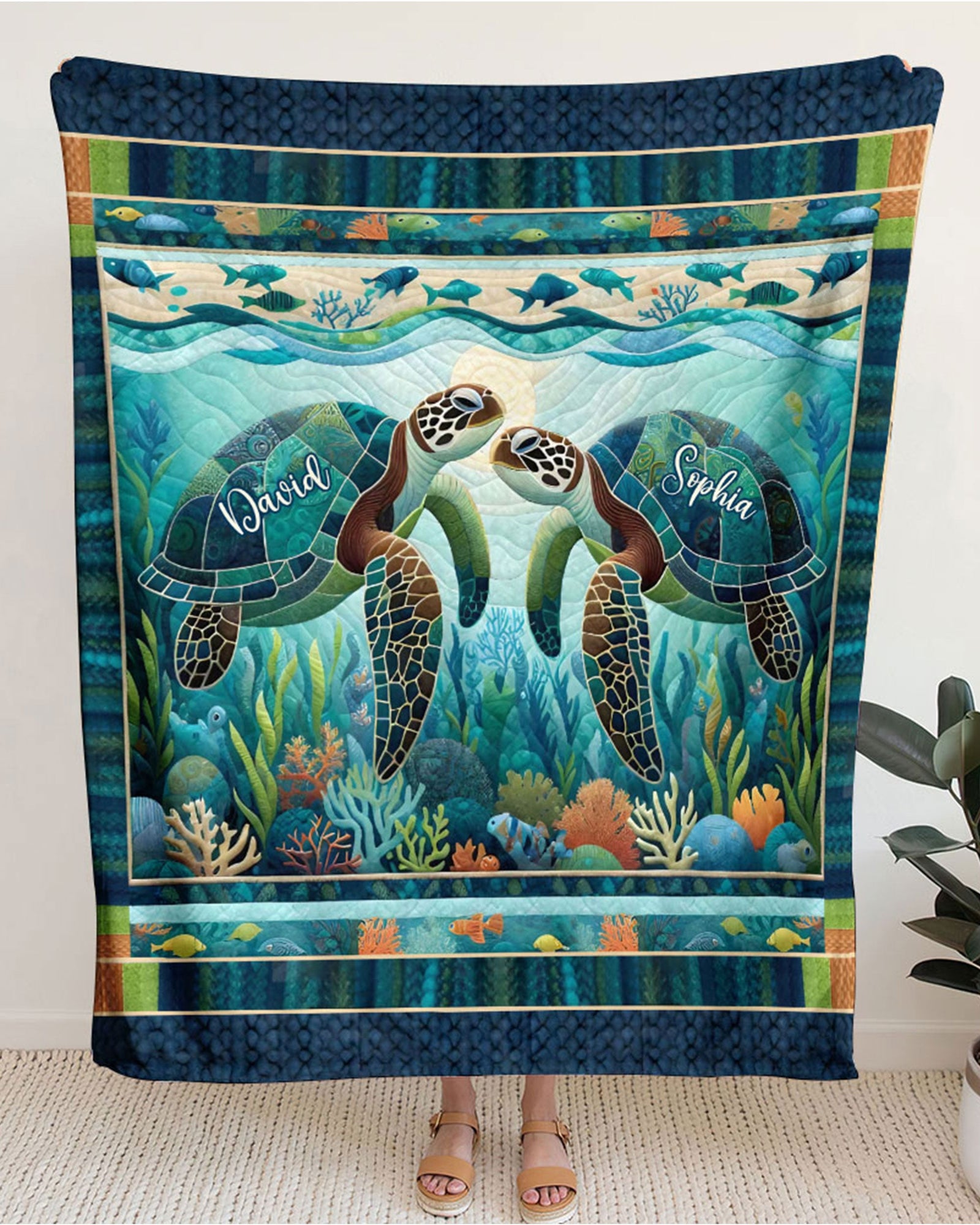 BLISSCORNERS PERSONALIZED YOU & ME AND THE SEA COUPLE FLEECE BLANKET