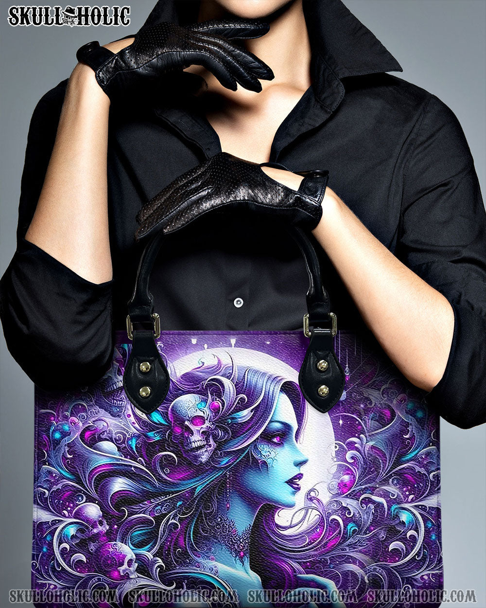 BLISSCORNERS SKULL LADY WITH MOON LEATHER HANDBAG