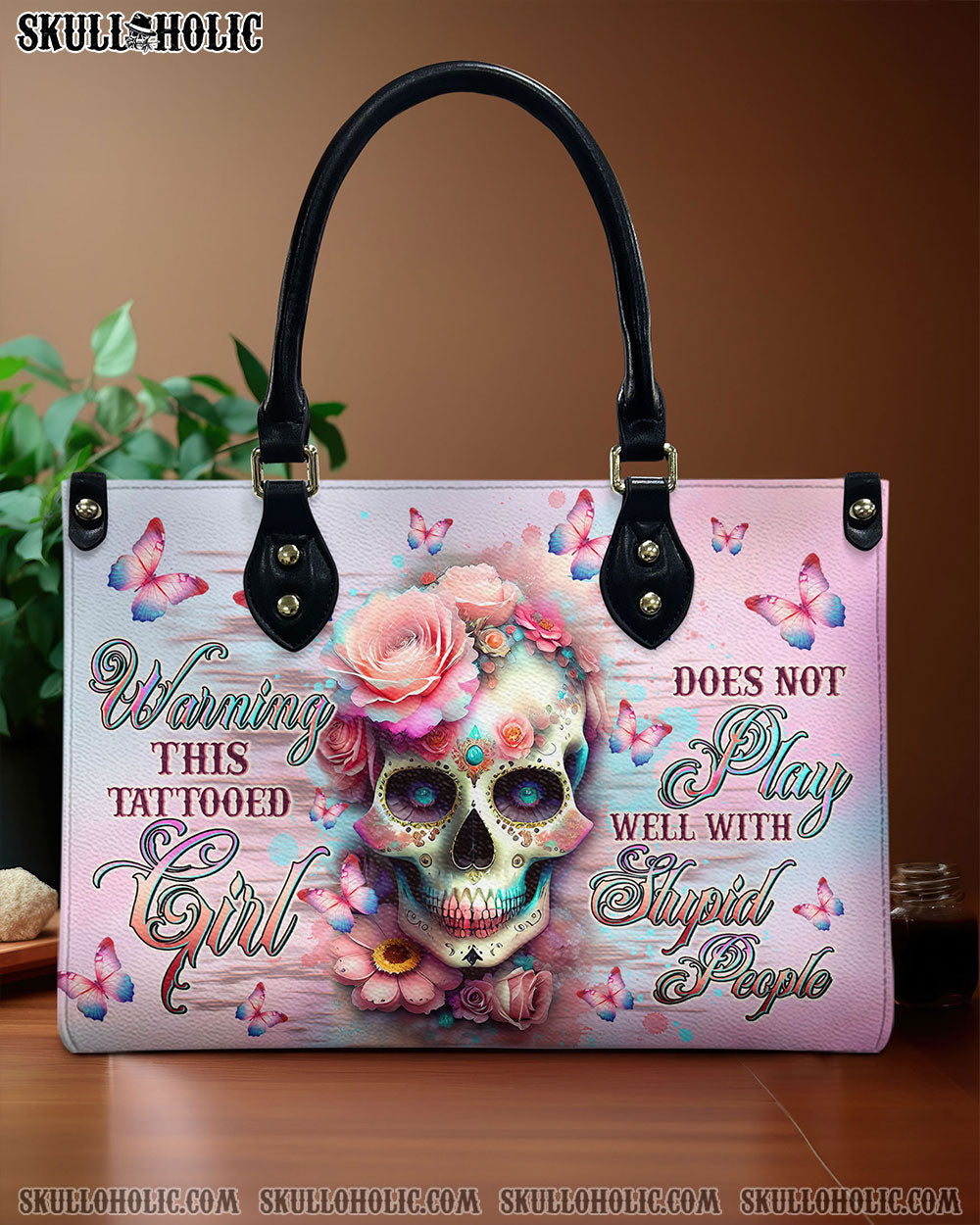 BLISSCORNERS WARNING THIS TATTOOED GIRL LEATHER HANDBAG