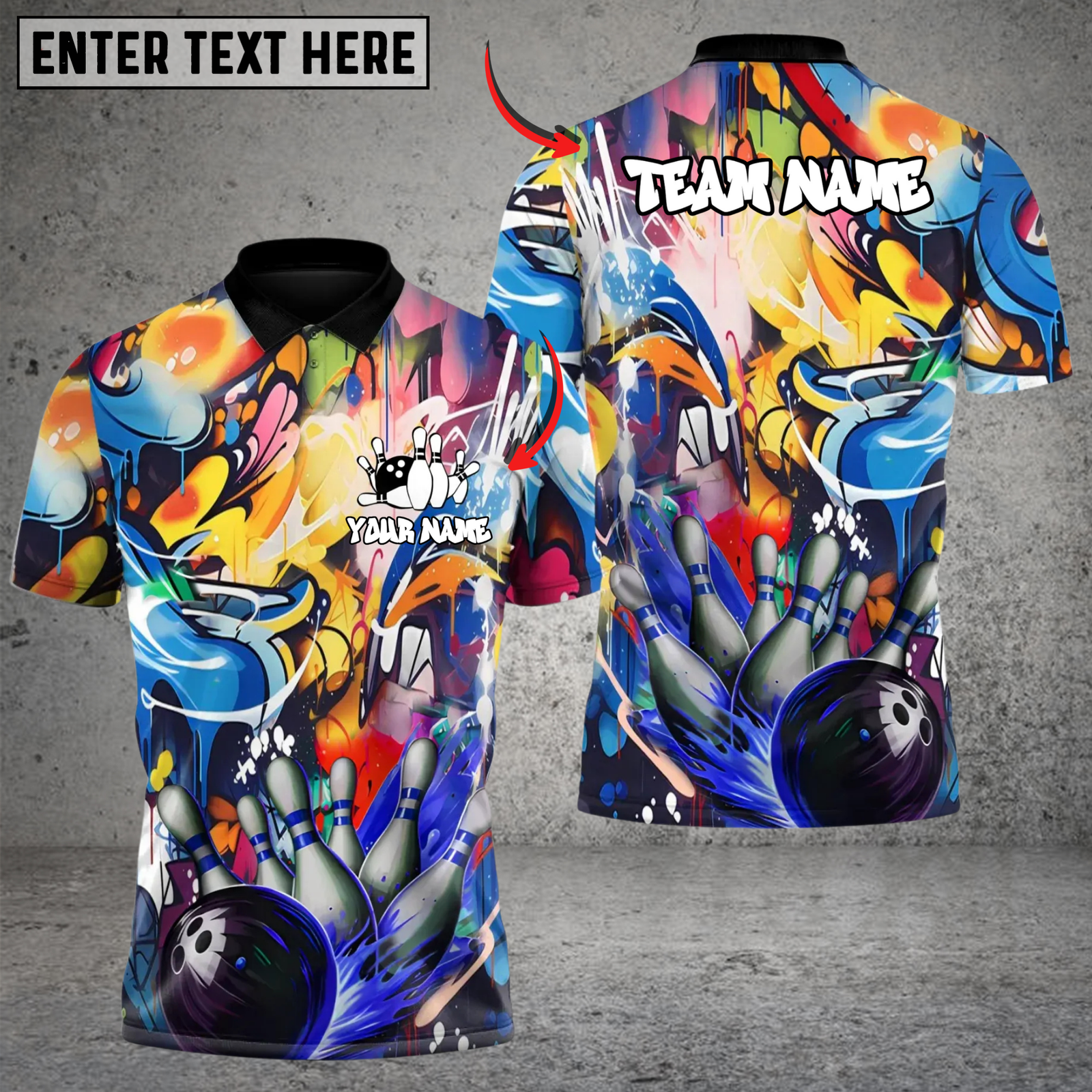 Blisscorners Bowling and Pins Splatter Strike Multicolor Customized Name, Team Name 3D Shirts