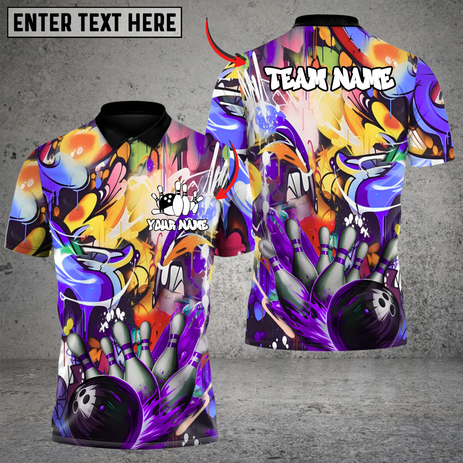 Blisscorners Bowling and Pins Splatter Strike Multicolor Customized Name, Team Name 3D Shirts