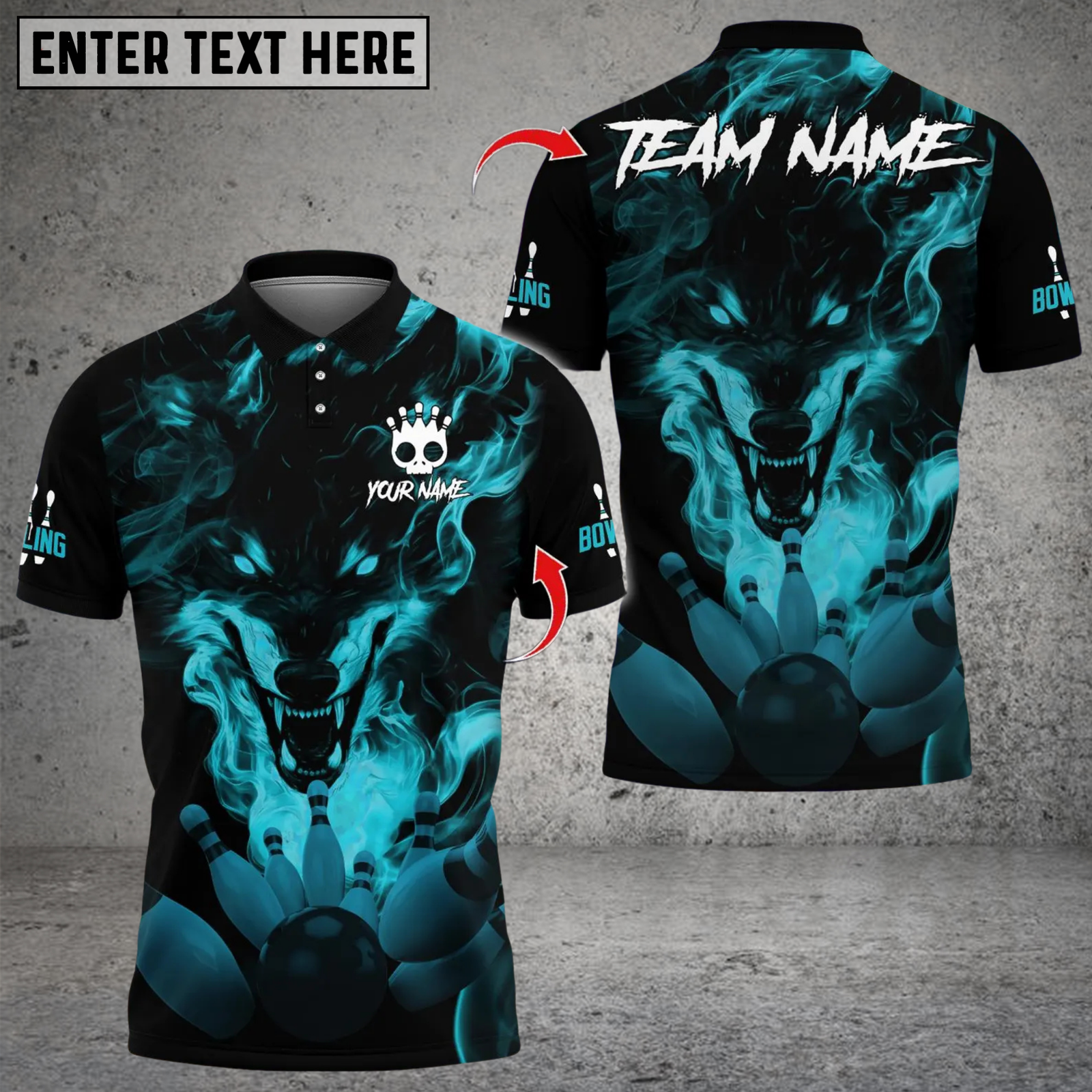 Blisscorners Smoke Wolf Bowling Chaos Multicolor Customized Name, Team Name 3D Shirts