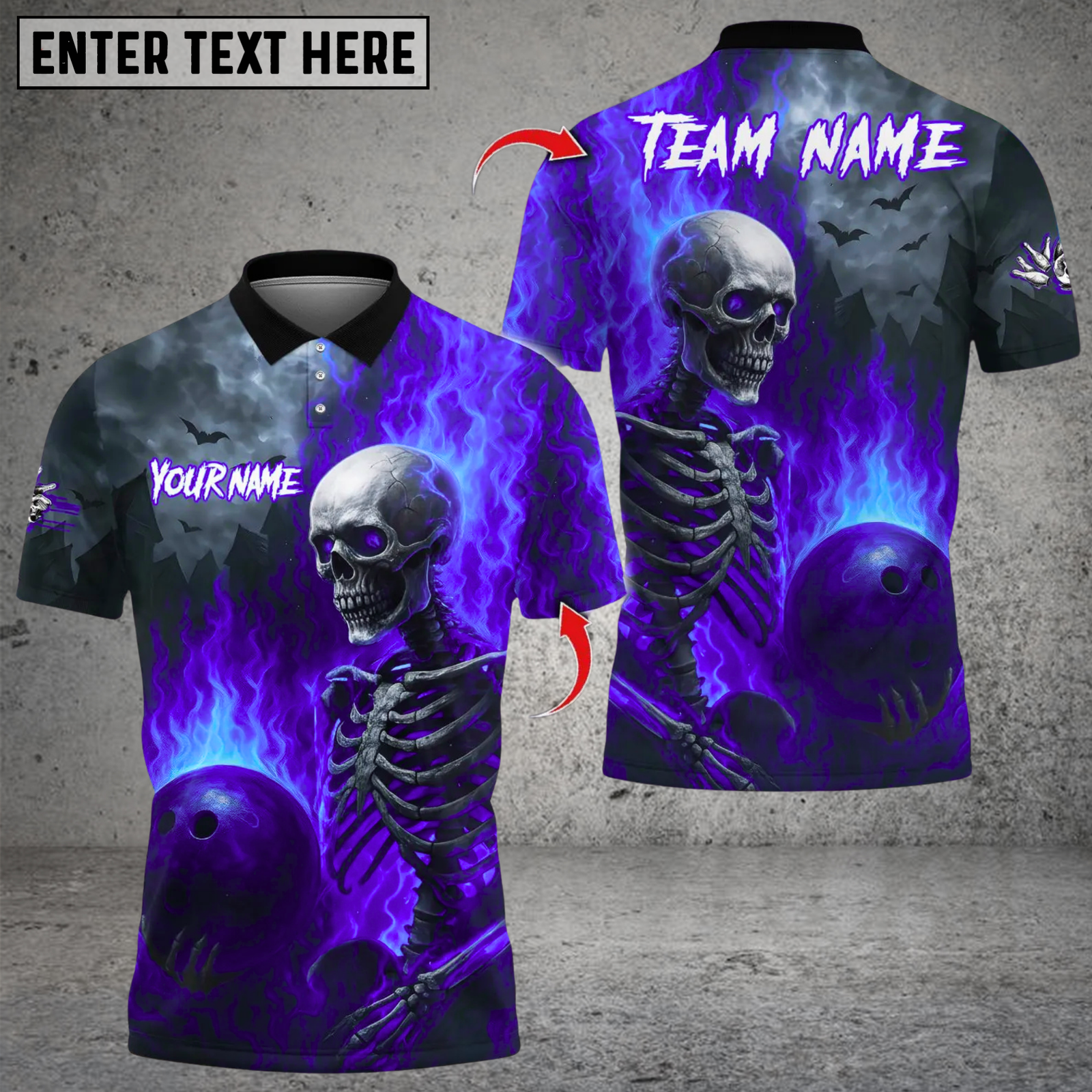 Blisscorners Flames Bowling Skeleton Multicolor Customized Name, Team Name 3D Shirts