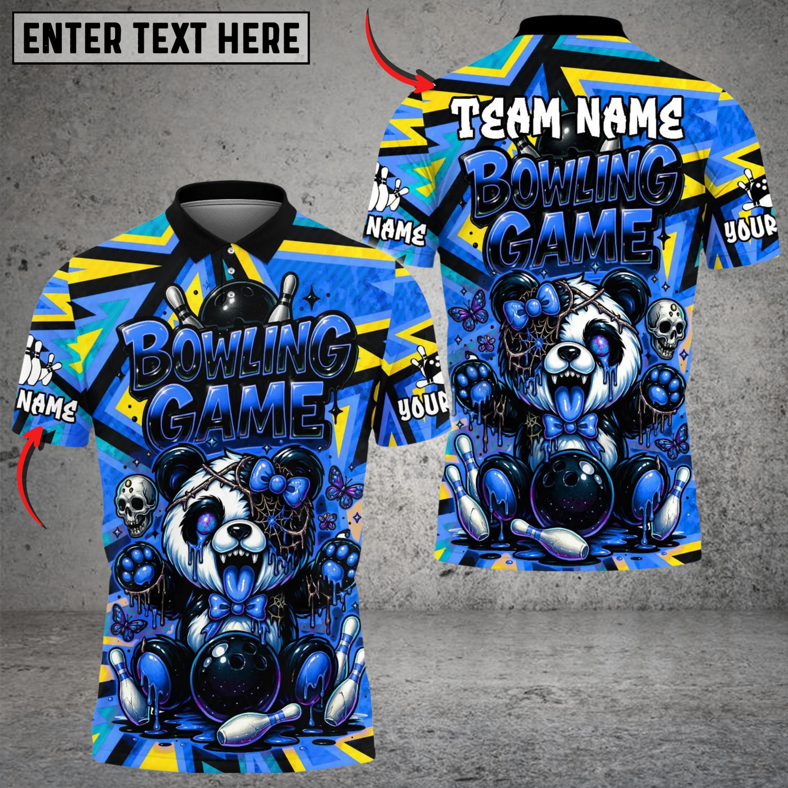 Blisscorners Halloween Panda Bowling Design Multicolor Customized Name, Team Name 3D Shirts