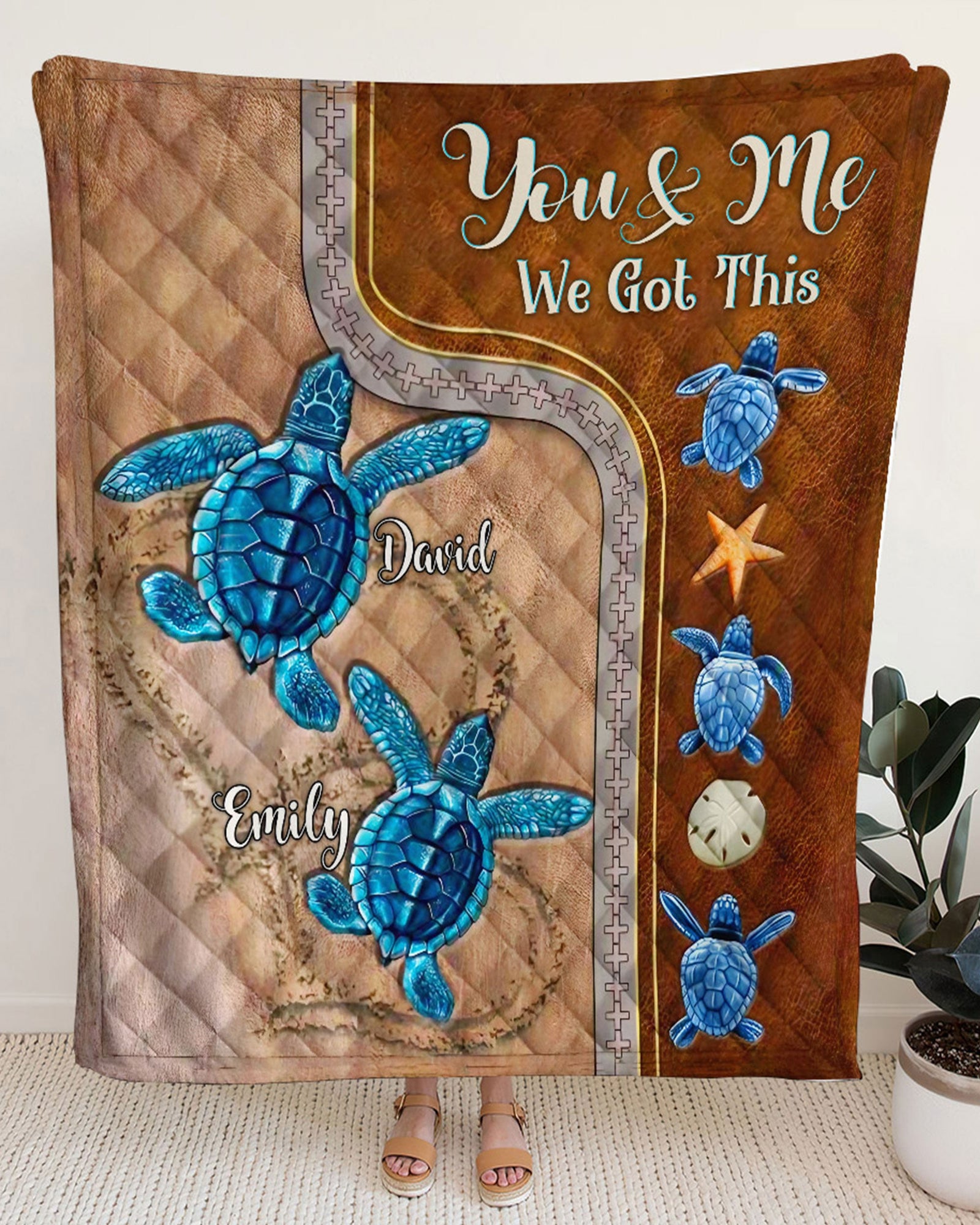 BLISSCORNERS PERSONALIZED YOU AND ME COUPLE TURTLE FLEECE BLANKET