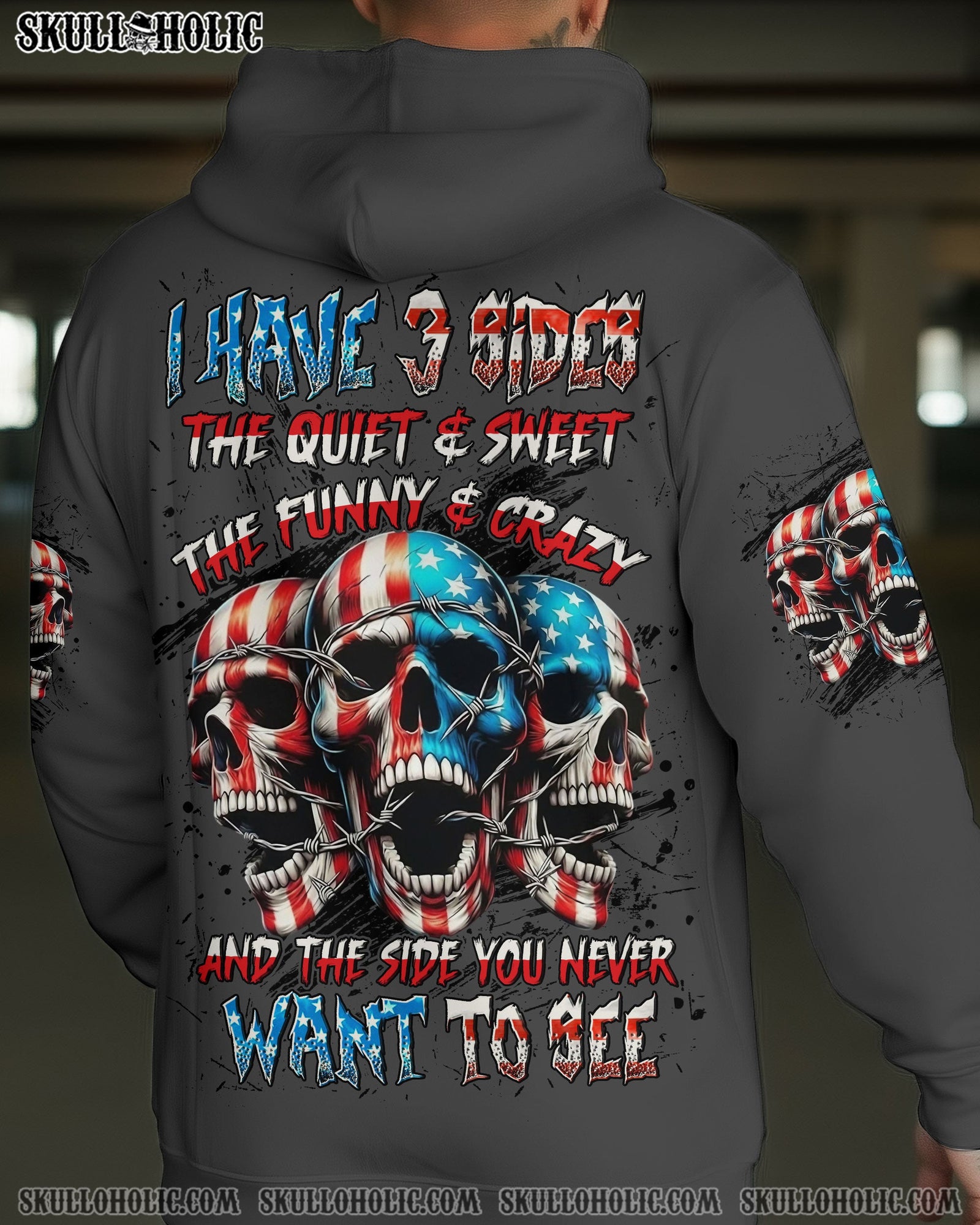 BLISSCORNERS I HAVE 3 SIDES 3 SKULLS ALL OVER PRINT