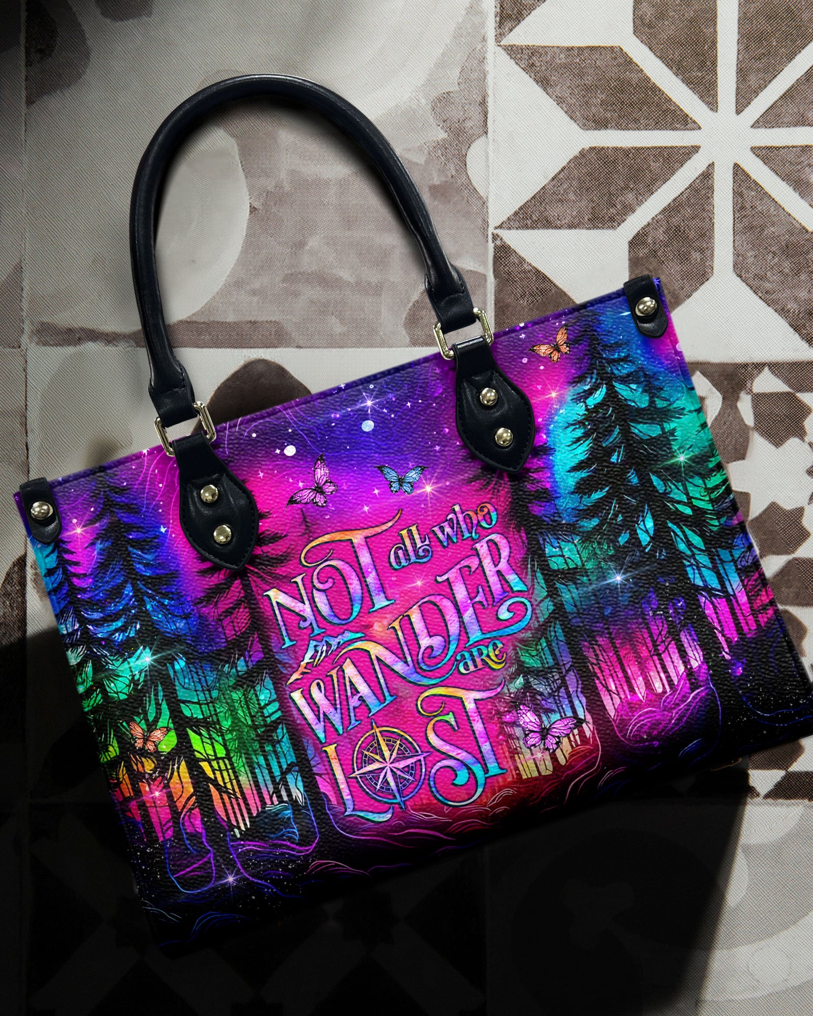 BLISSCORNERS NOT ALL WHO WANDER ARE LOST LEATHER HANDBAG