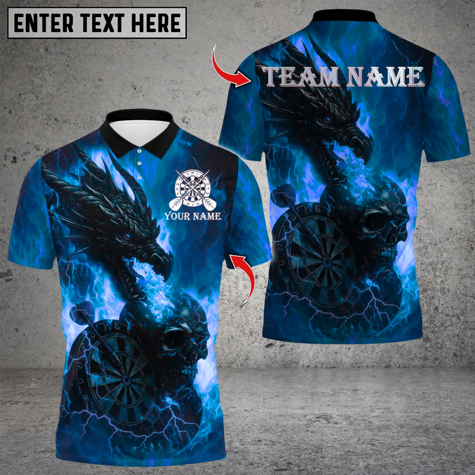 Blisscorners Darts Flame Dragon And Skull With Dartboard Multicolor Customized Name, Team Name 3D Shirts