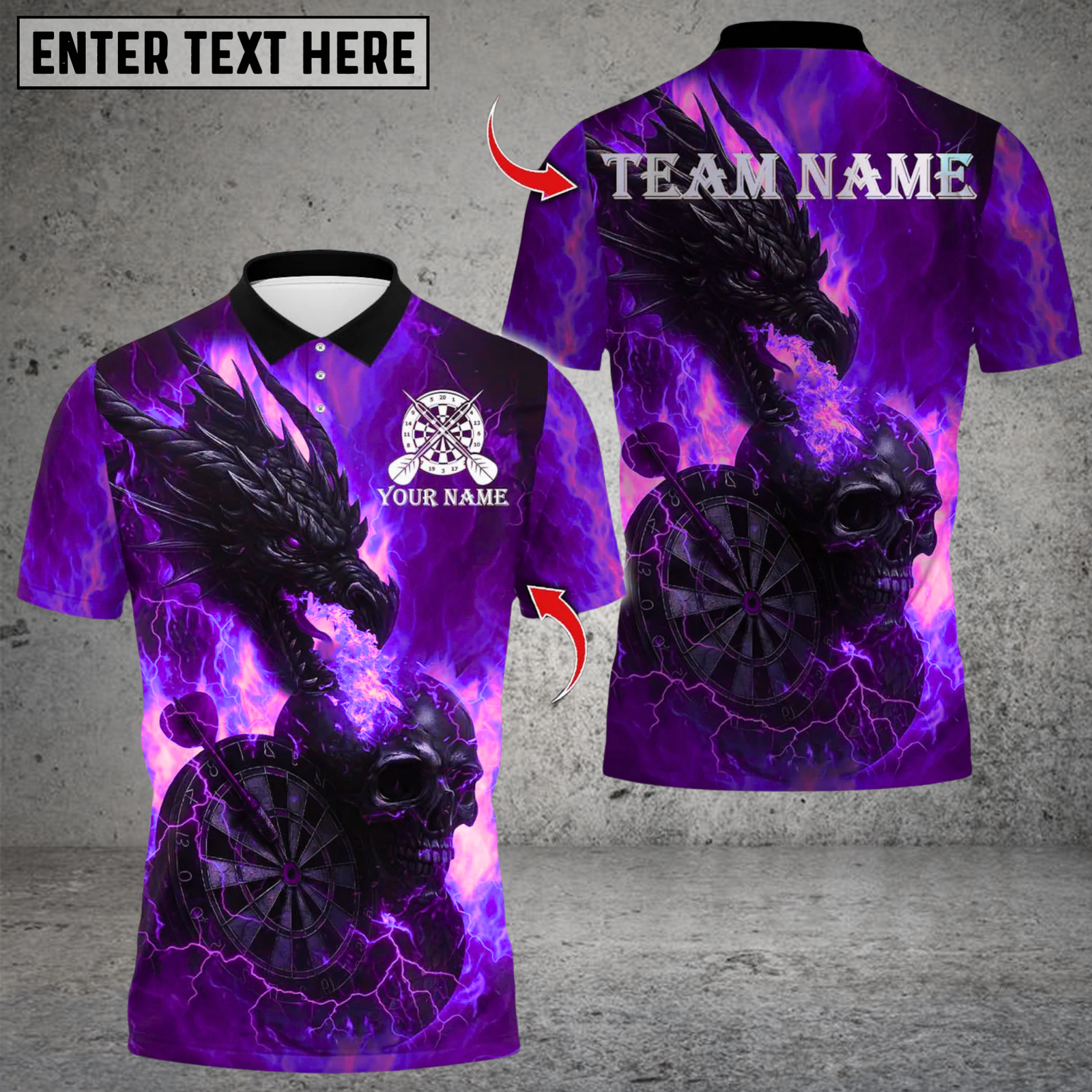Blisscorners Darts Flame Dragon And Skull With Dartboard Multicolor Customized Name, Team Name 3D Shirts