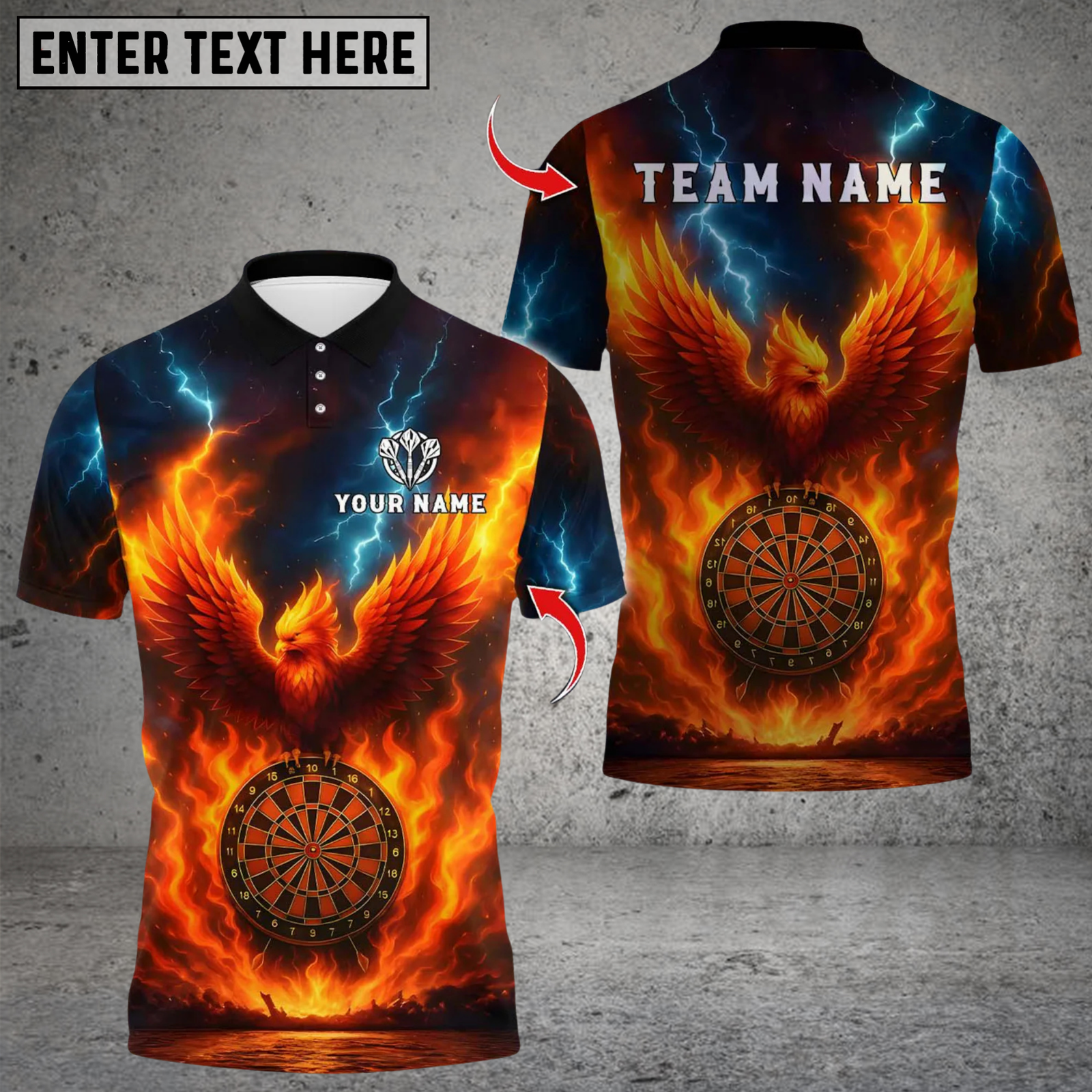 Blisscorners Darts Fire Flame Phoenix With Dartboard Multicolor Customized Name, Team Name 3D Shirts