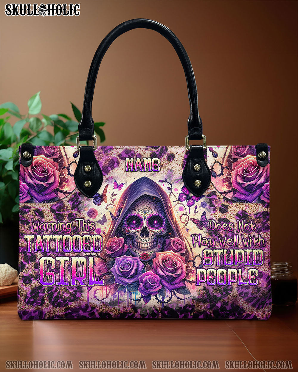 BLISSCORNERS WARNING THIS TATTOOED GIRL LEATHER HANDBAG