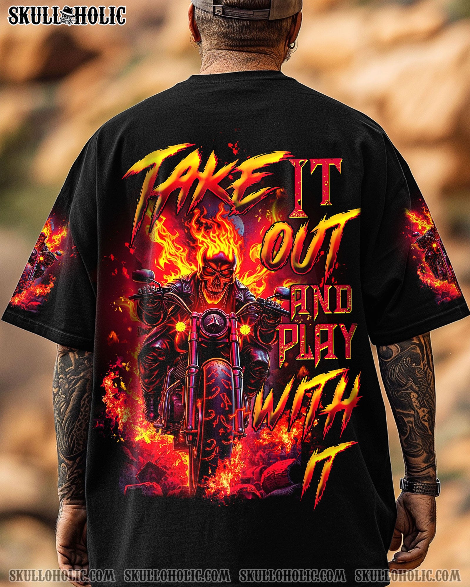 BLISSCORNERS TAKE IT OUT AND PLAY WITH IT BIKER SKULL ALL OVER PRINT