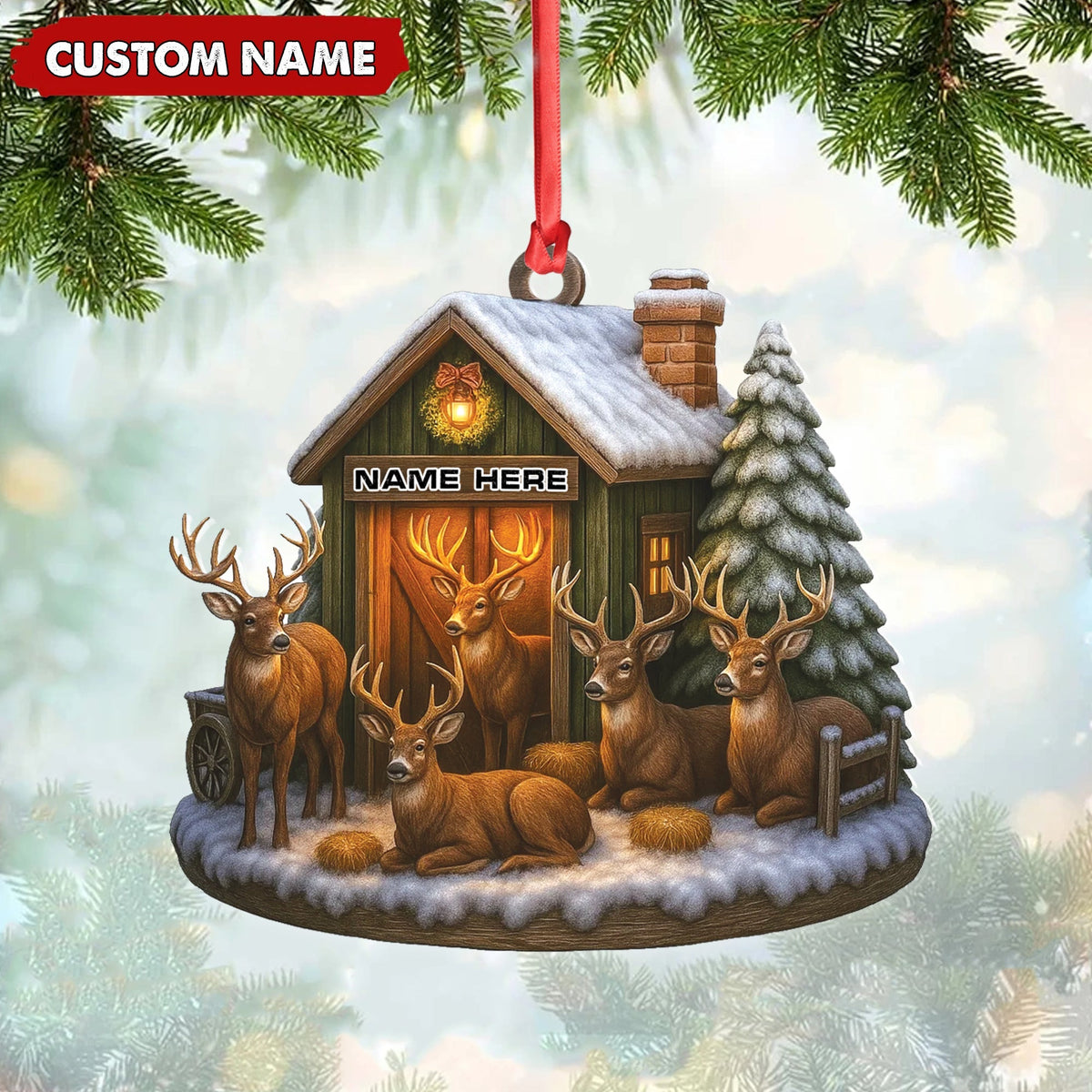 Blisscorners Personalized Acrylic Deer Family Christmas Ornament - Rustic Holiday Cabin Decor for Hunters & Wildlife Lovers LM0110