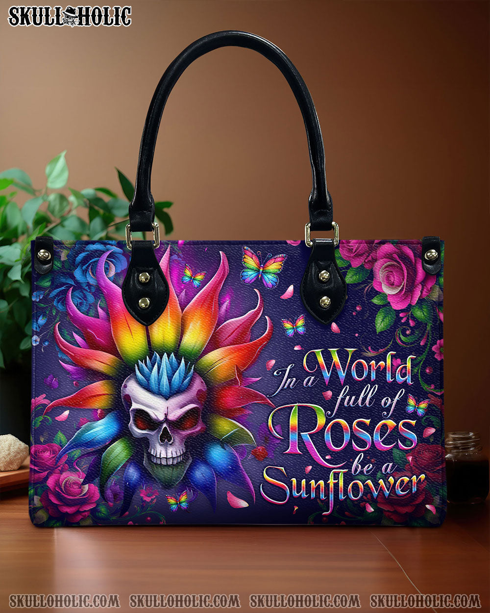 BLISSCORNERS BE A SUNFLOWER SKULL LEATHER HANDBAG
