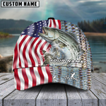 Blisscorners Striped Bass Skin American Flag Fishing Customized Name Classic 3D Cap