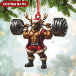 Blisscorners Personalized Acrylic Muscle Deer Christmas Ornament - Custom Weightlifting Holiday Decoration LM0110