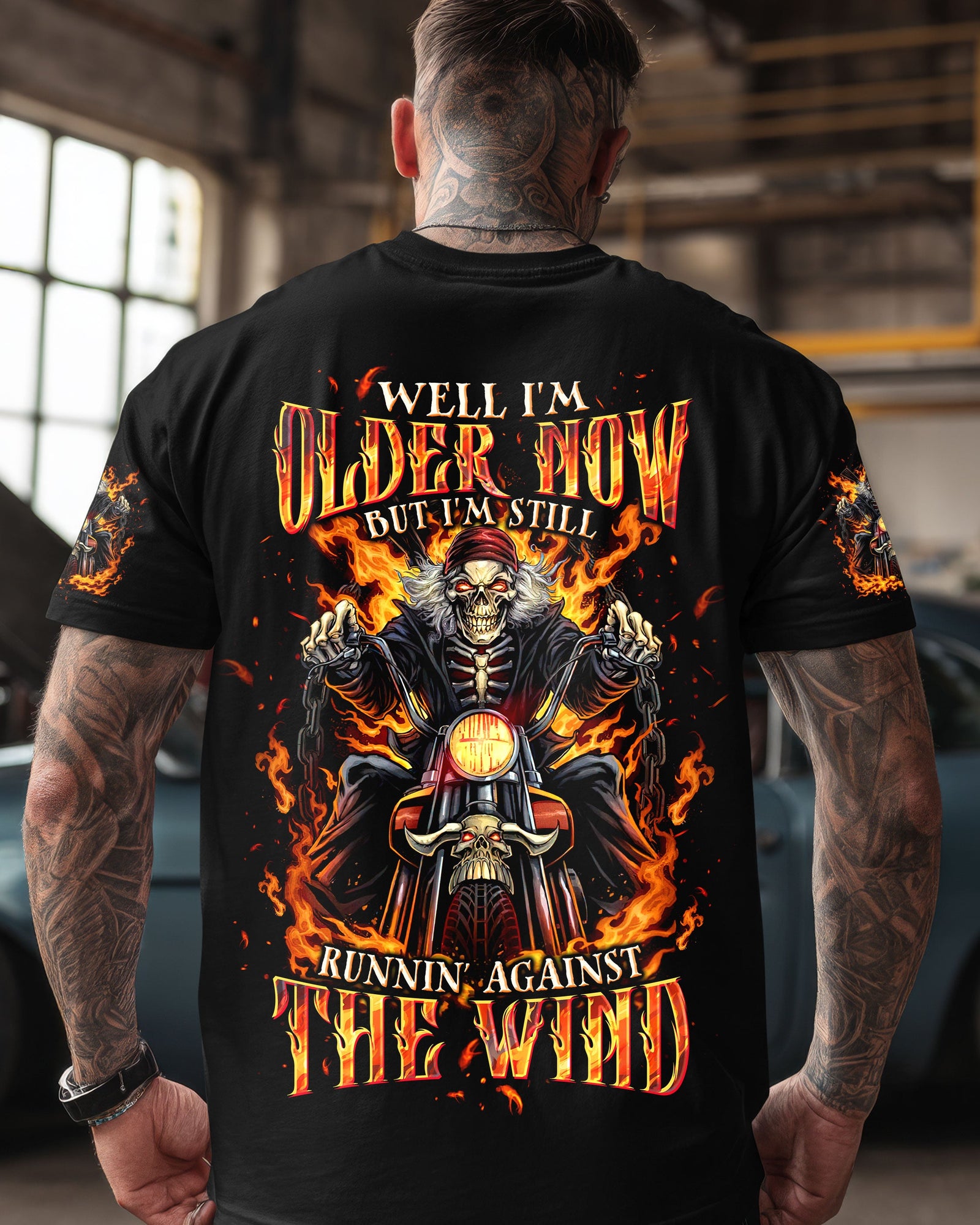 BLISSCORNERS RUNNING AGAINST THE WIND BIKER SKULL ALL OVER PRINT