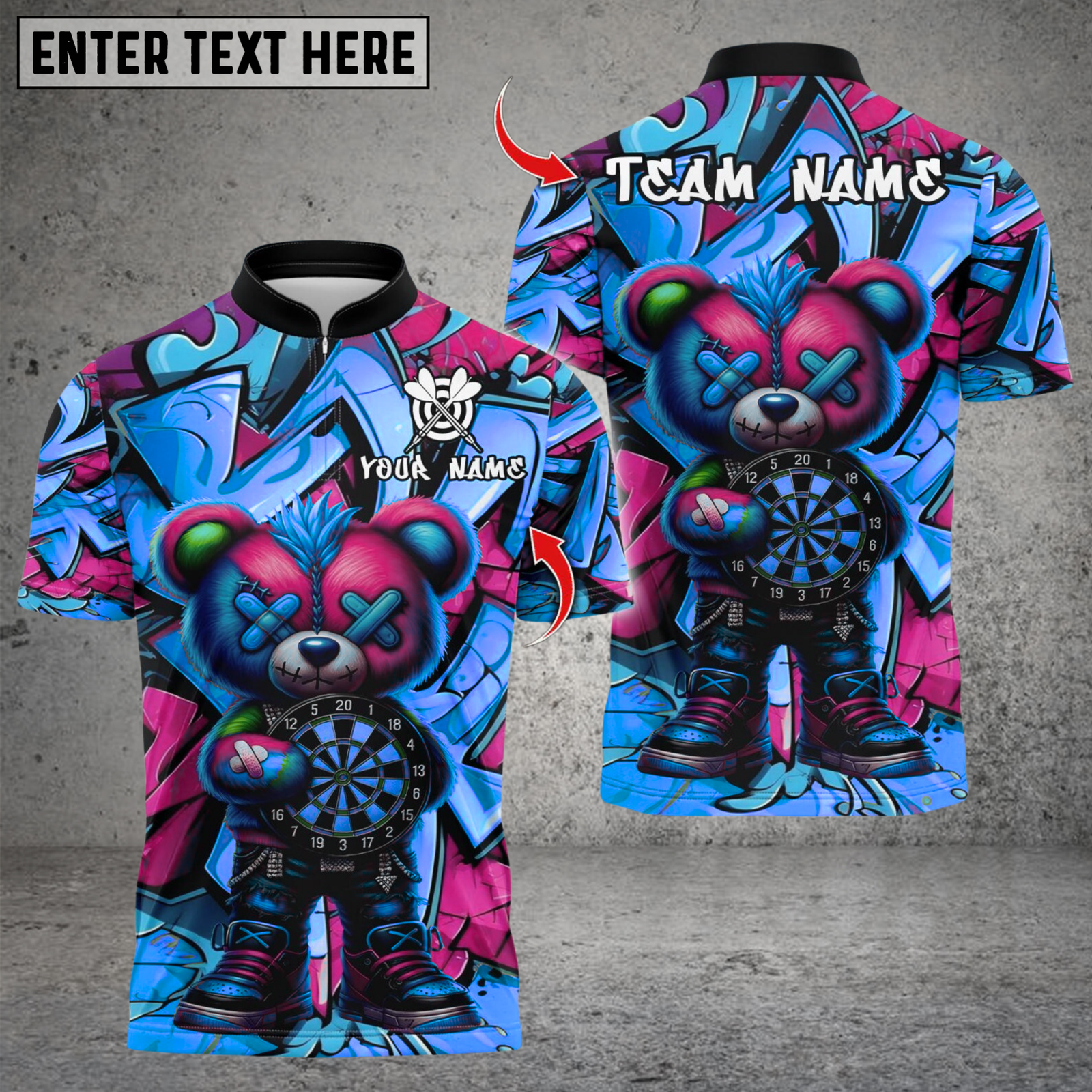 Blisscorners Darts Graffiti Halloween Bear With Dartboard Multicolor Customized Name, Team Name 3D Shirts