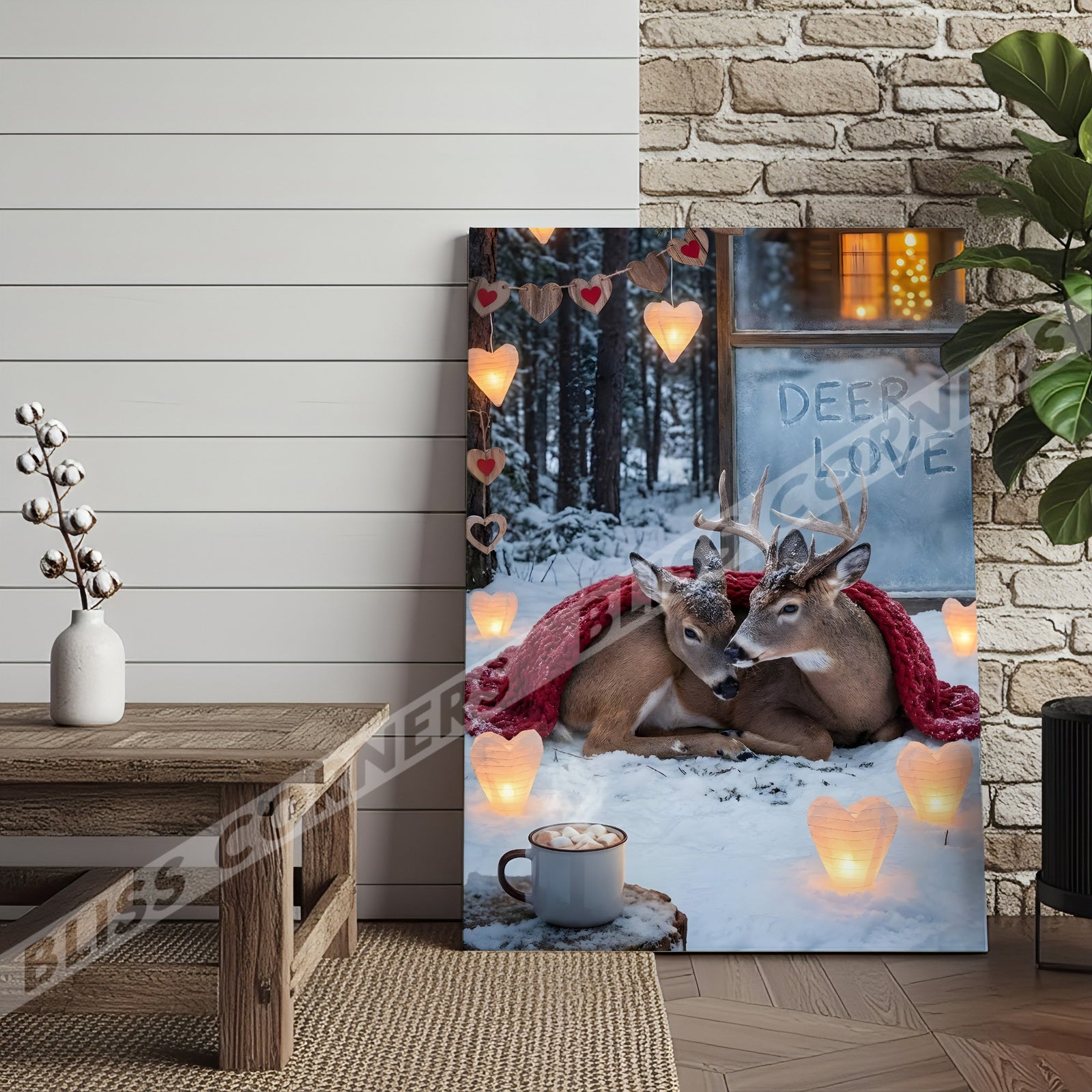 Blisscorners Winter Deer Couple Cozy Snow Scene Personalized Name Canvas