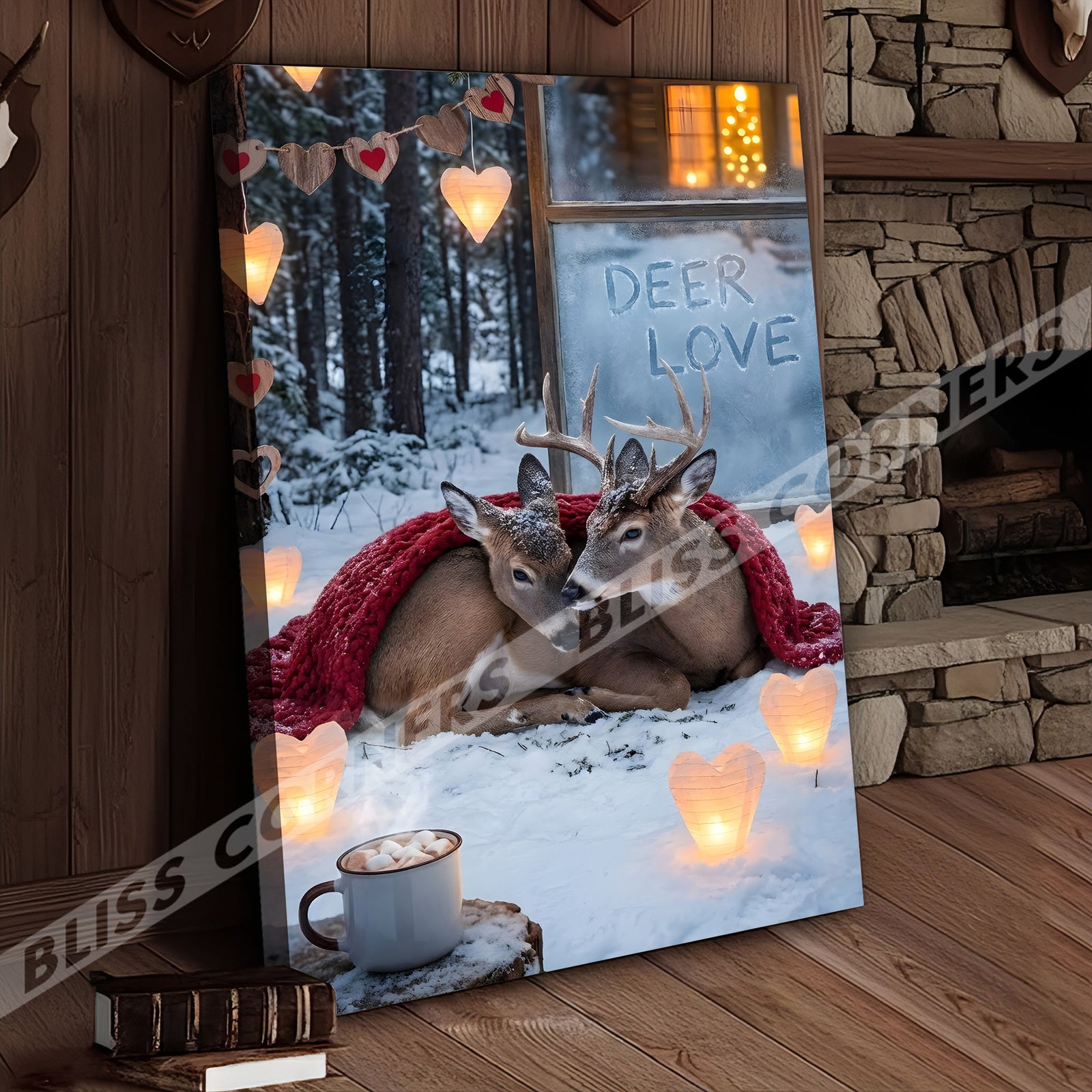 Blisscorners Winter Deer Couple Cozy Snow Scene Personalized Name Canvas