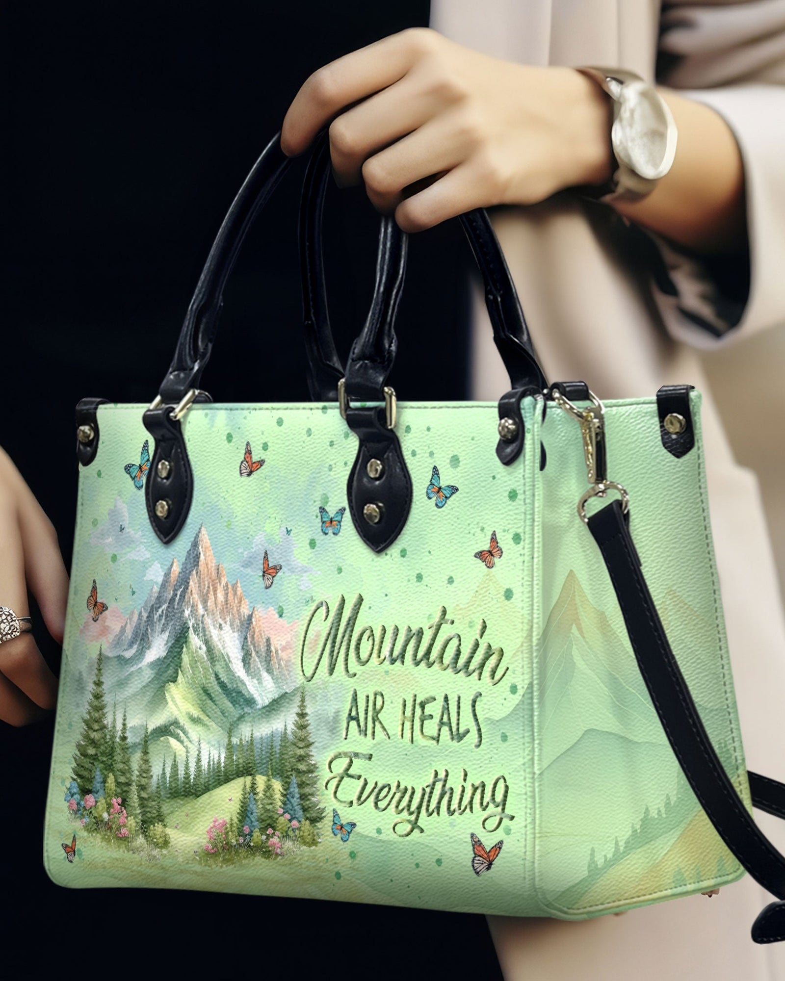 BLISSCORNERS MOUNTAIN AIR HEALS EVERYTHING LEATHER HANDBAG