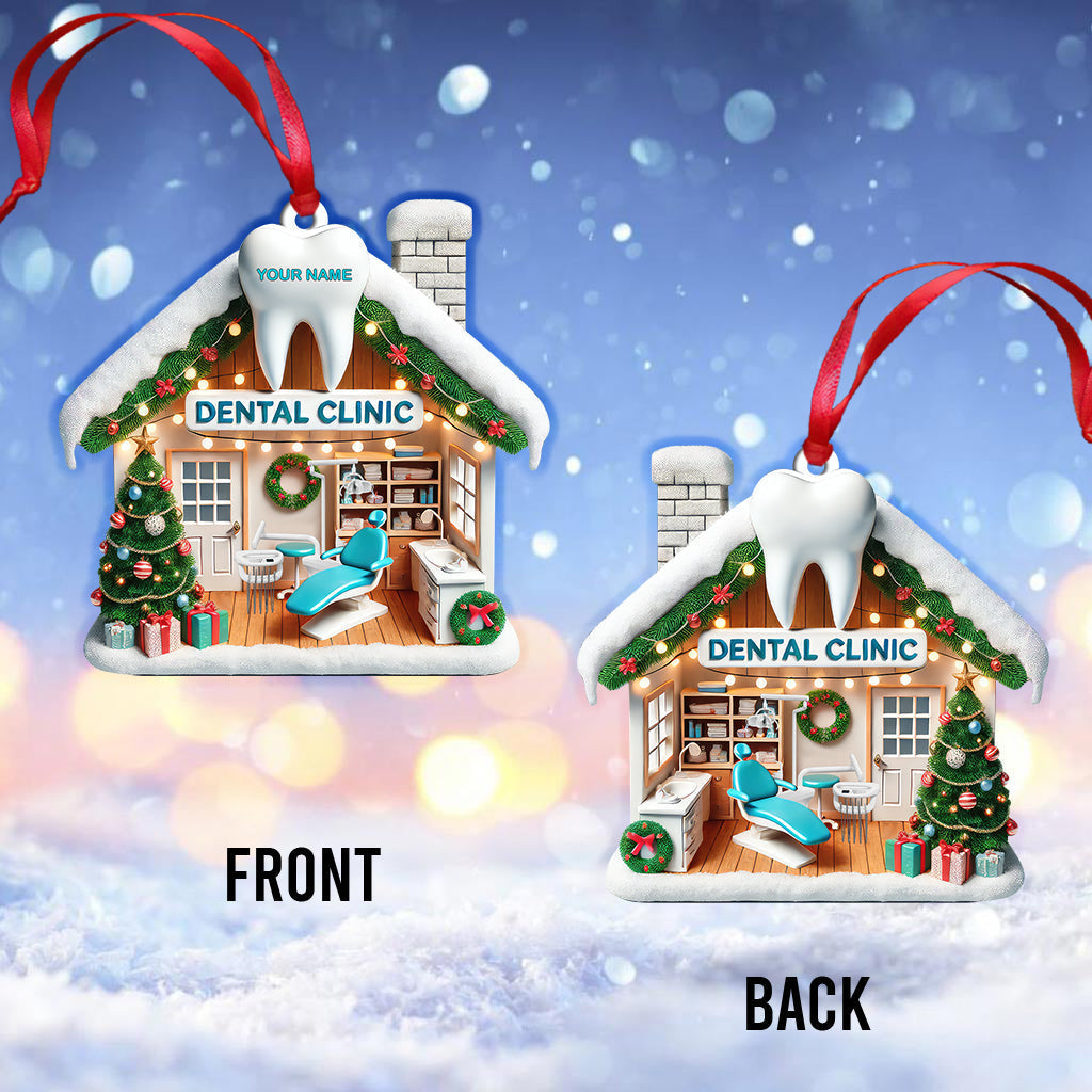 Blisscorners Custom Name Dental Clinic Ornament, Christmas Gift for Dentist2D Flat LM2211