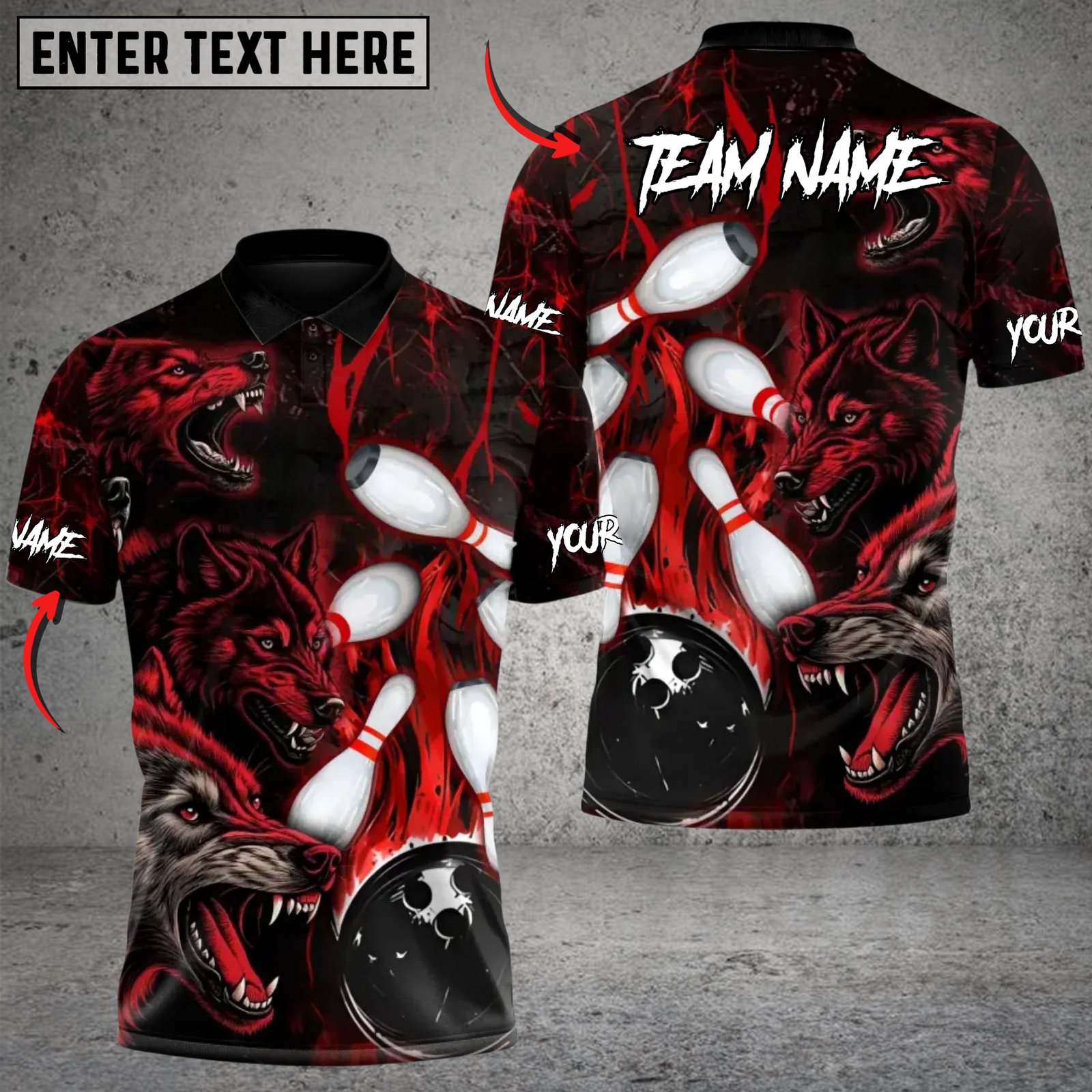 Blisscorners Crimson Howl: Strike Night Bowling Multicolor Customized Name, Team Name 3D Shirts