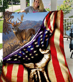 Blisscorners Deer Hunting America Flag Blanket