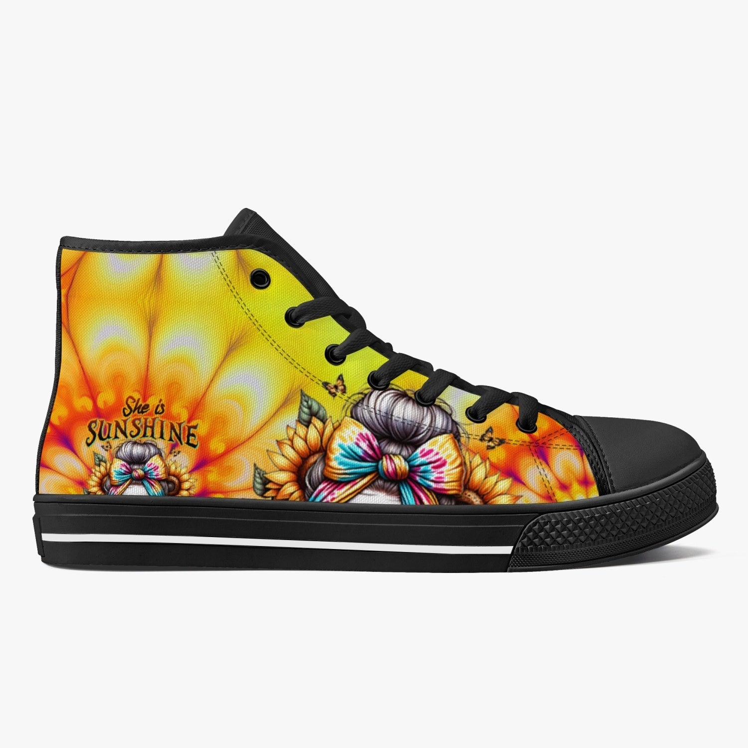BLISSCORNERS SHE IS SUNSHINE SKULL TIE DYE HIGH TOP CANVAS SHOES
