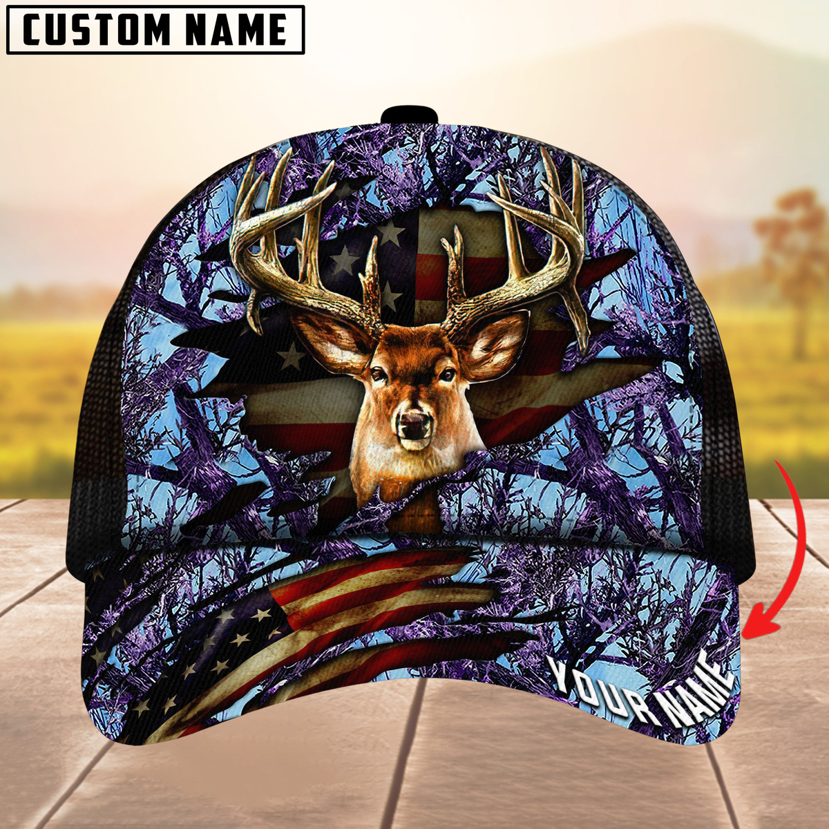 Blisscorners Premium Florapunk S21 Deer Hunting Trucker Camouflage Pattern Multicolor Personalized Name 3D Cap